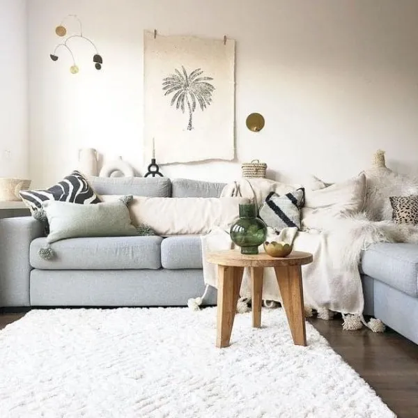 Grauer sofa welcher teppich