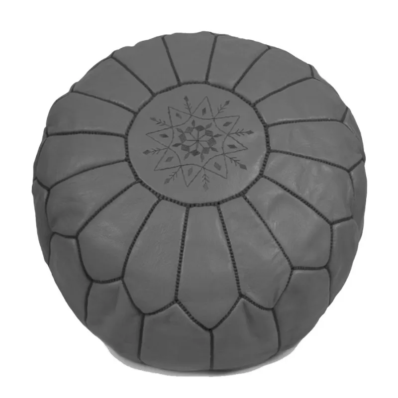 Pouf - Marocain en cuir (Gris)