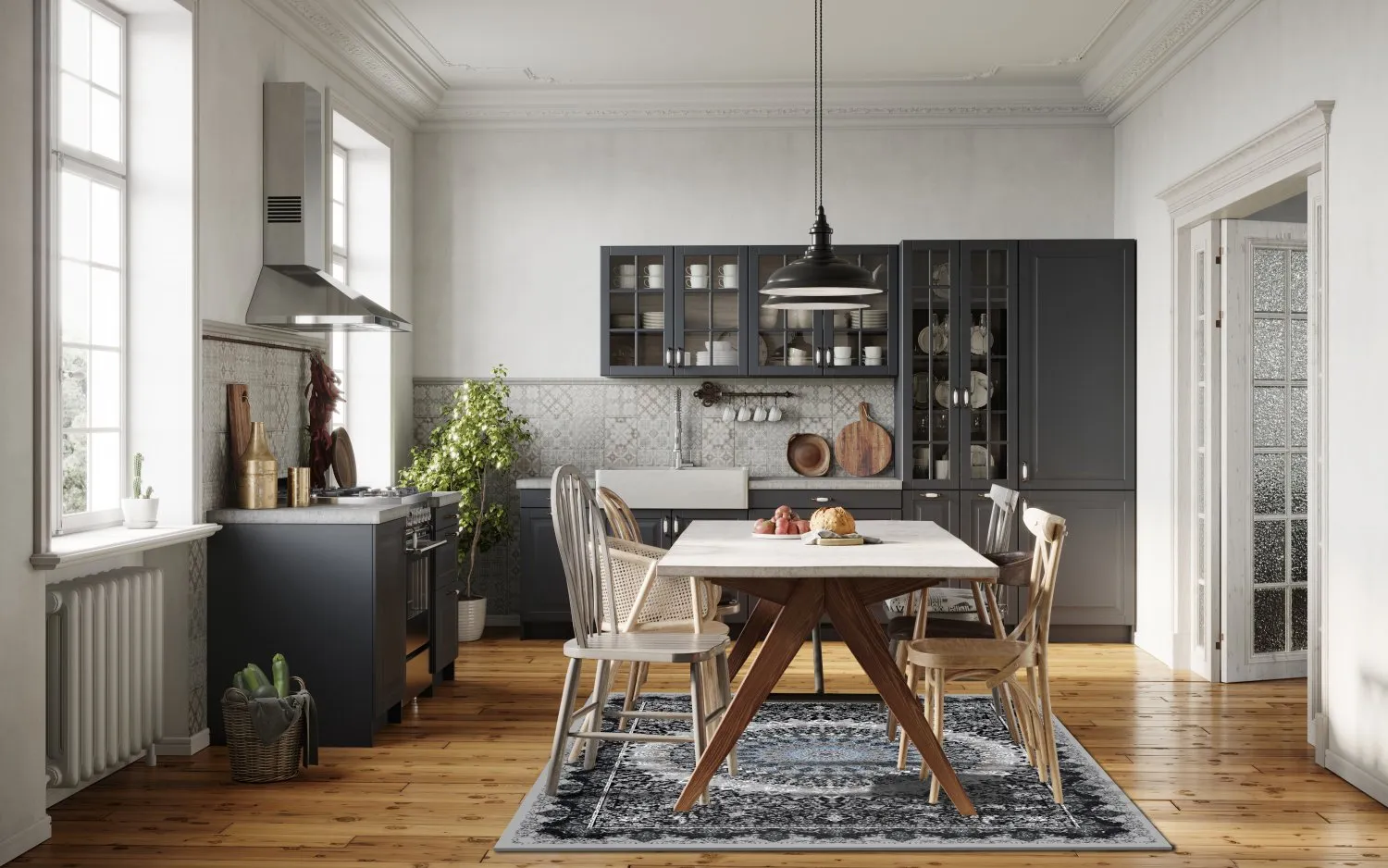 Wilton-Teppich - Yelda (schwarz/bunt)