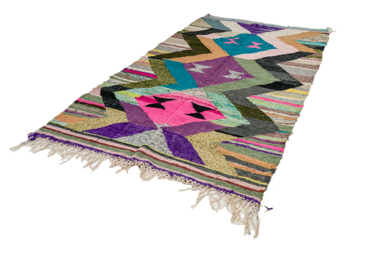 Tapis berbère marocain Boucherouite 145 x 260 cm