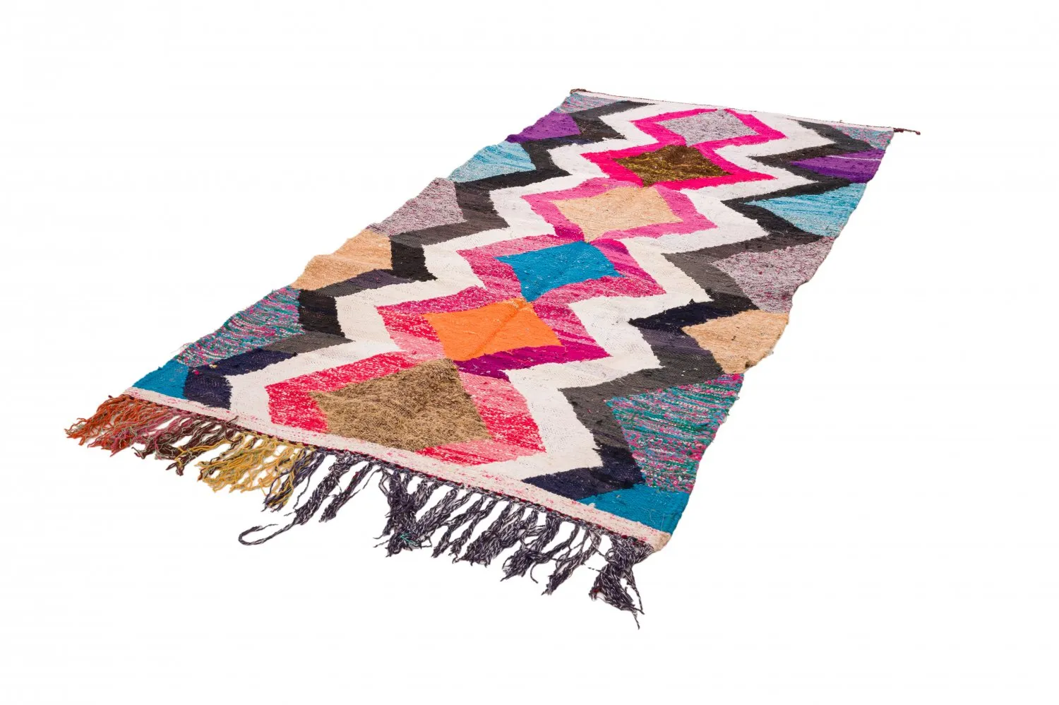 Marokkanischer Berber Teppich Boucherouite 120 x 265 cm