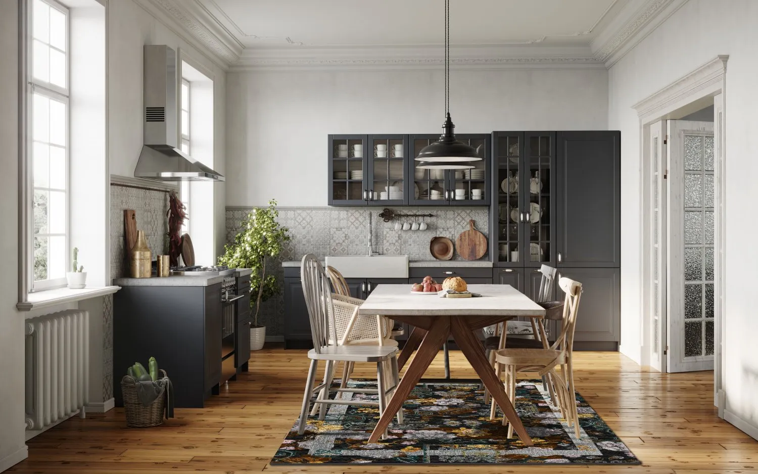 Wilton-Teppich - Lefkada (schwarz/bunt)