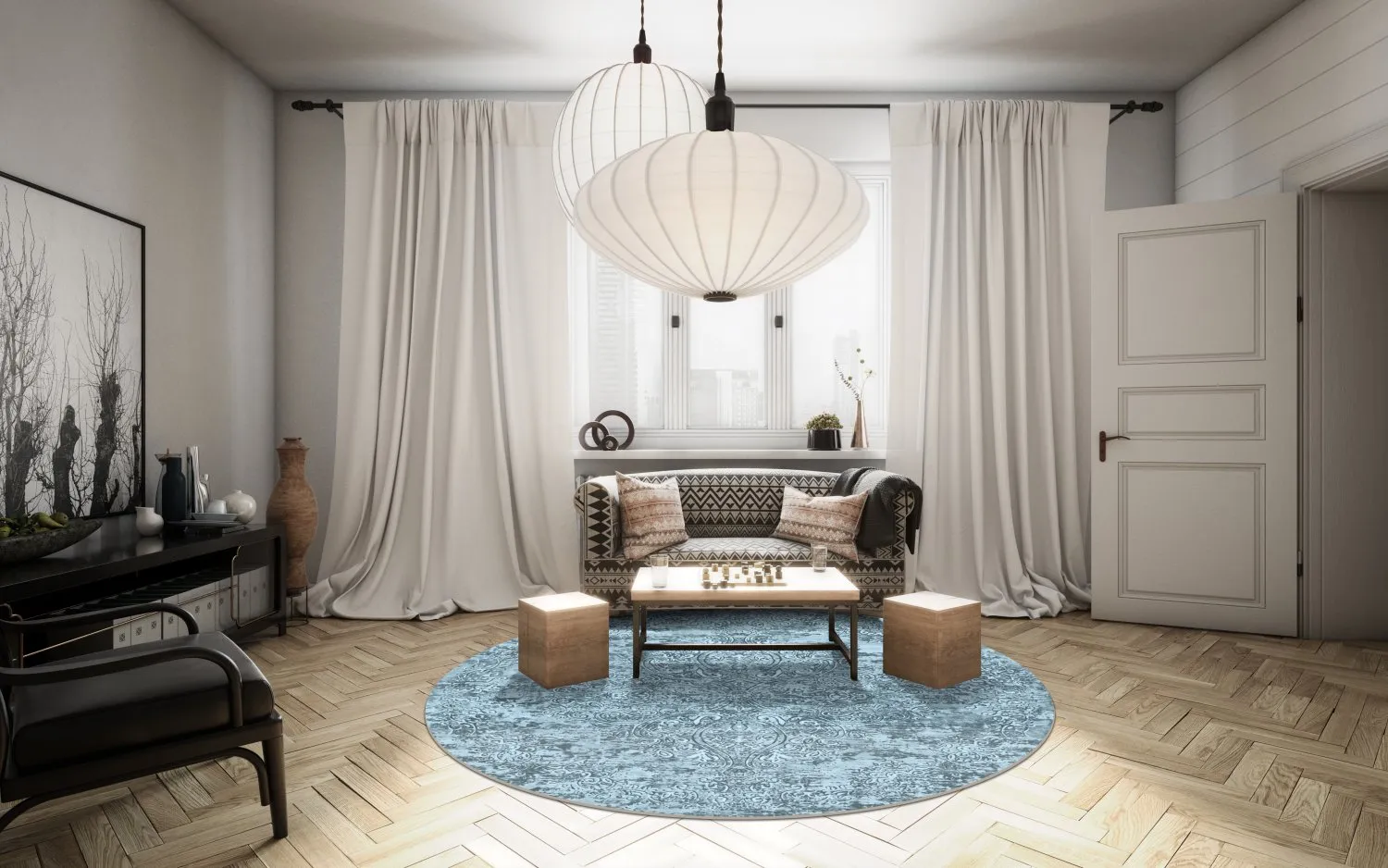 Rund Teppich - Valenza (blau)