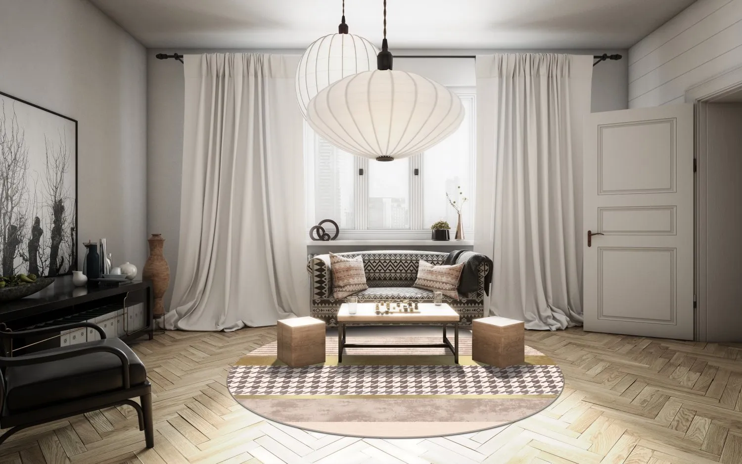 Rund Teppich - Esme (beige/bunt)