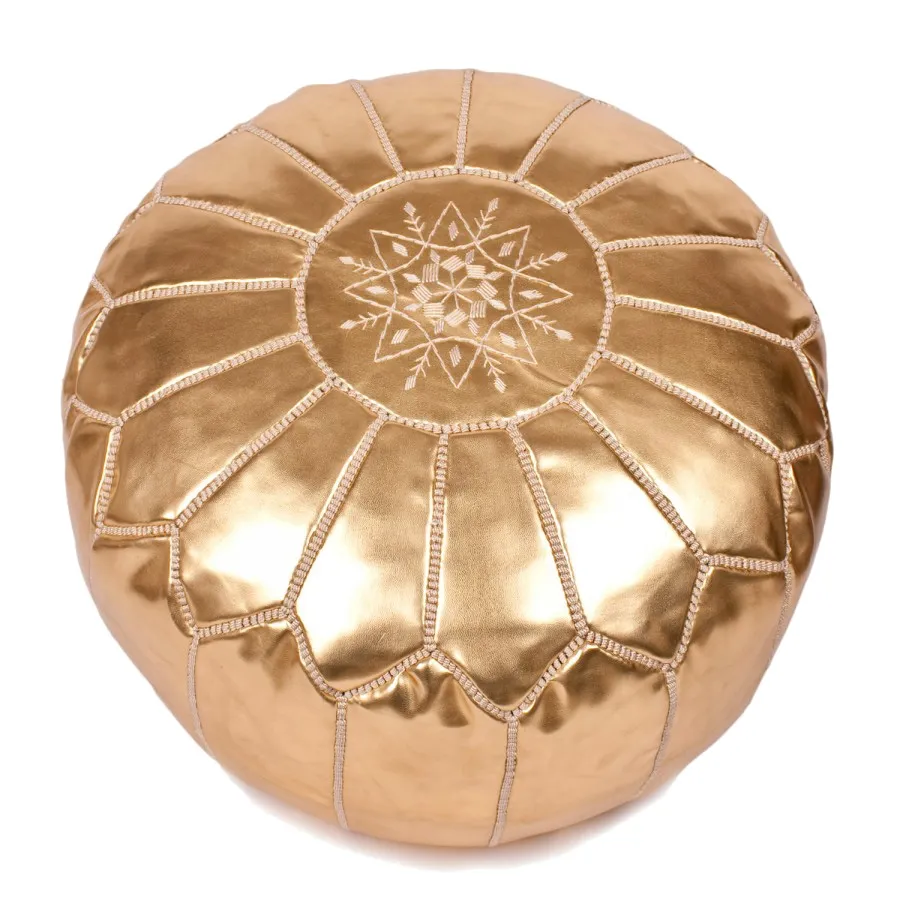 Pouf - Marocain en cuir (Or)