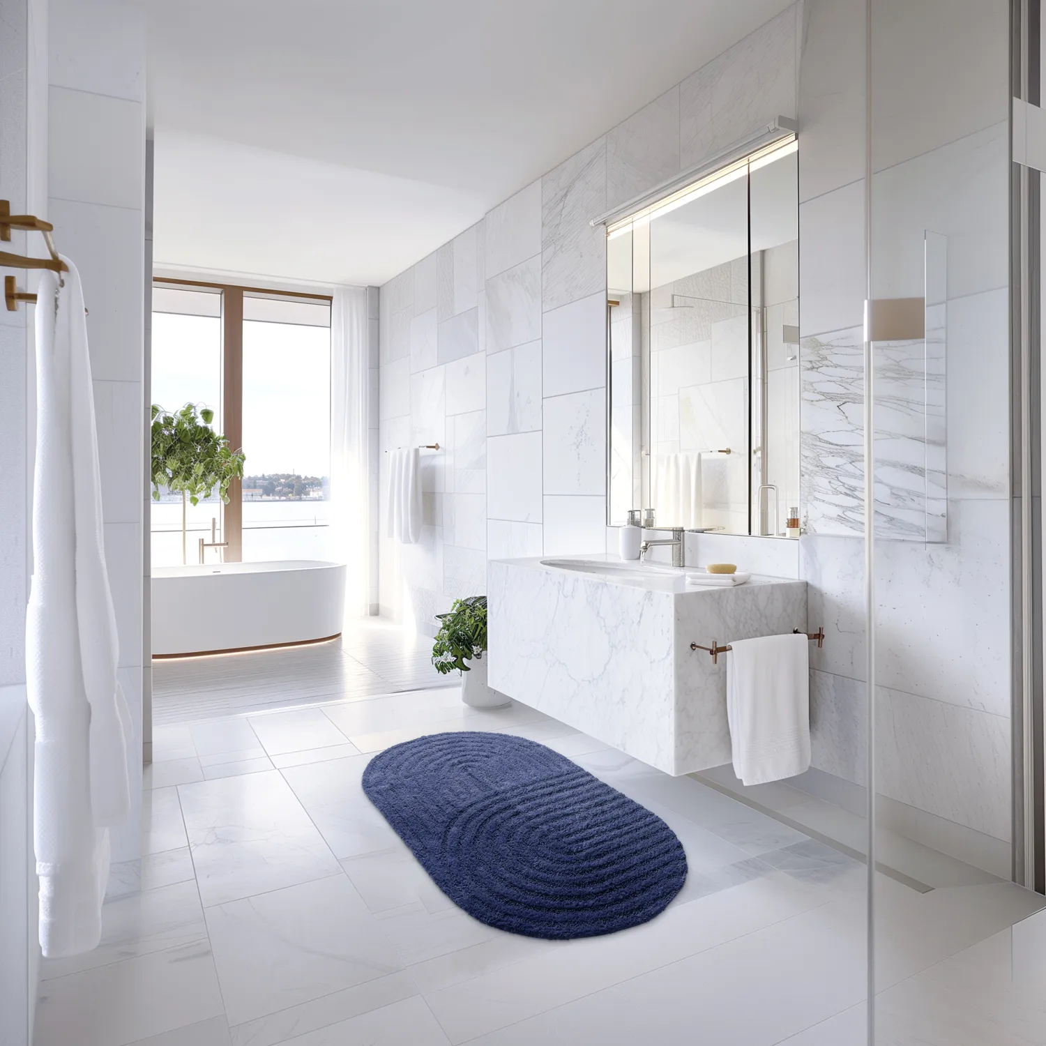 Tapis de salle de bain ovale - Embla (bleu)