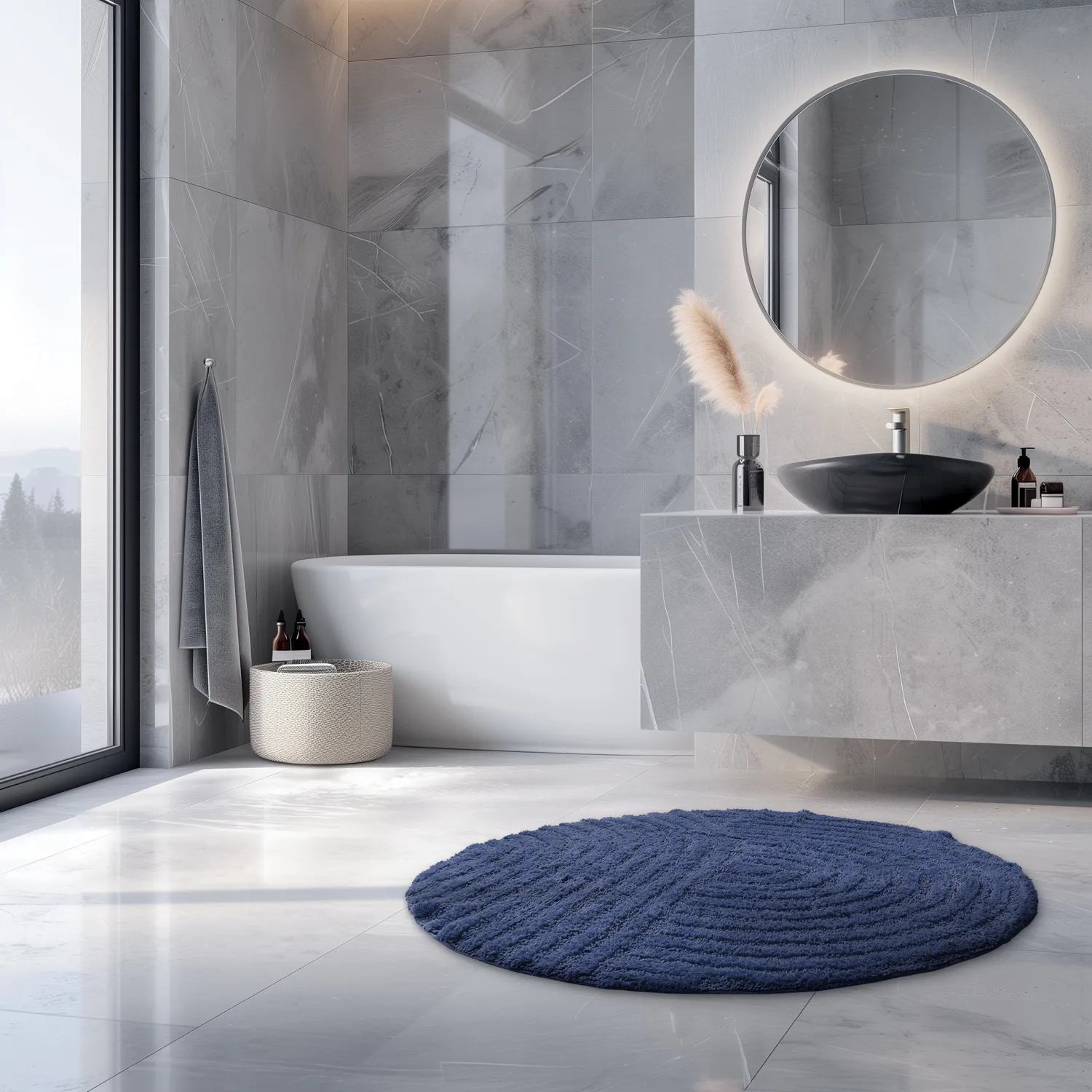 Runder badezimmerteppich - Embla (blau)