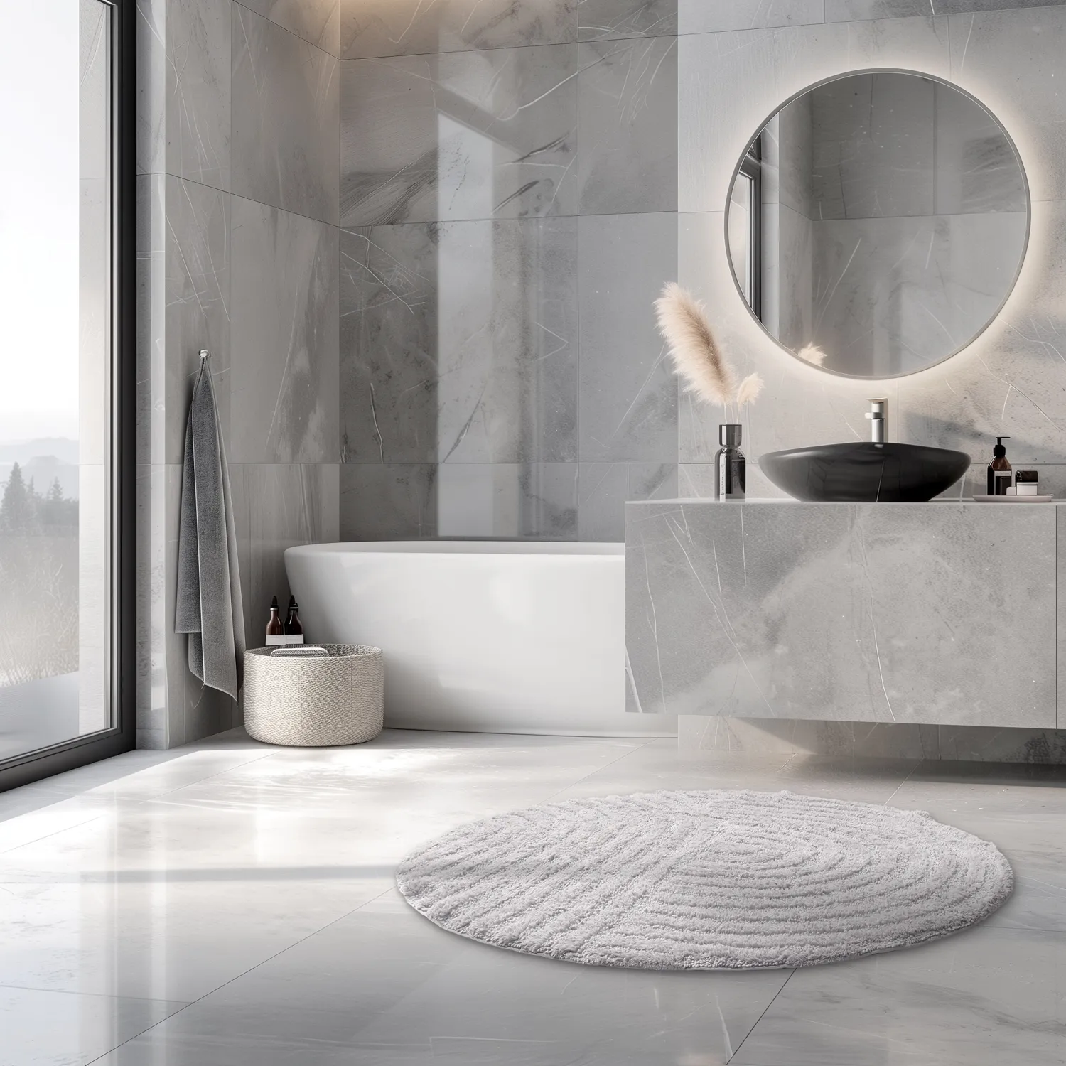 Runder badezimmerteppich - Embla (hellgrau)