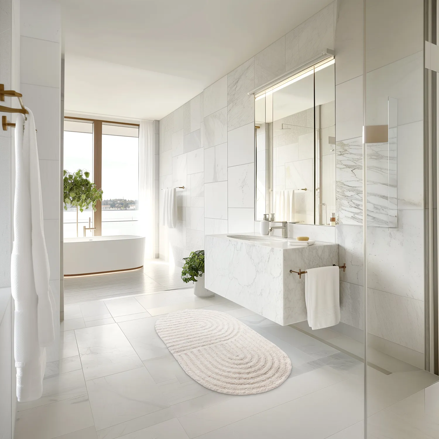 Ovaler badezimmerteppich - Embla (cremefarben)