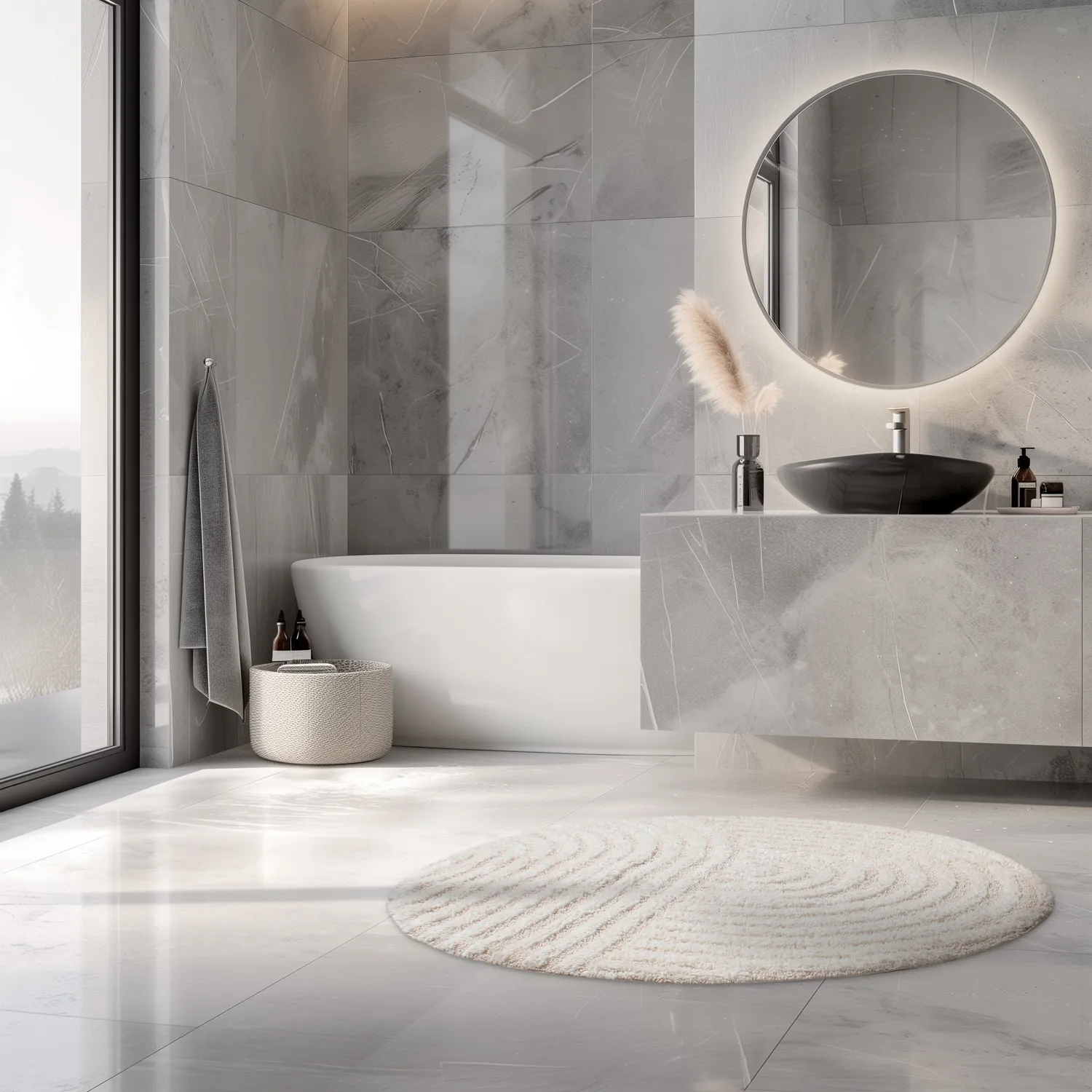 Tapis de salle de bain rond - Embla (blanc cassé)