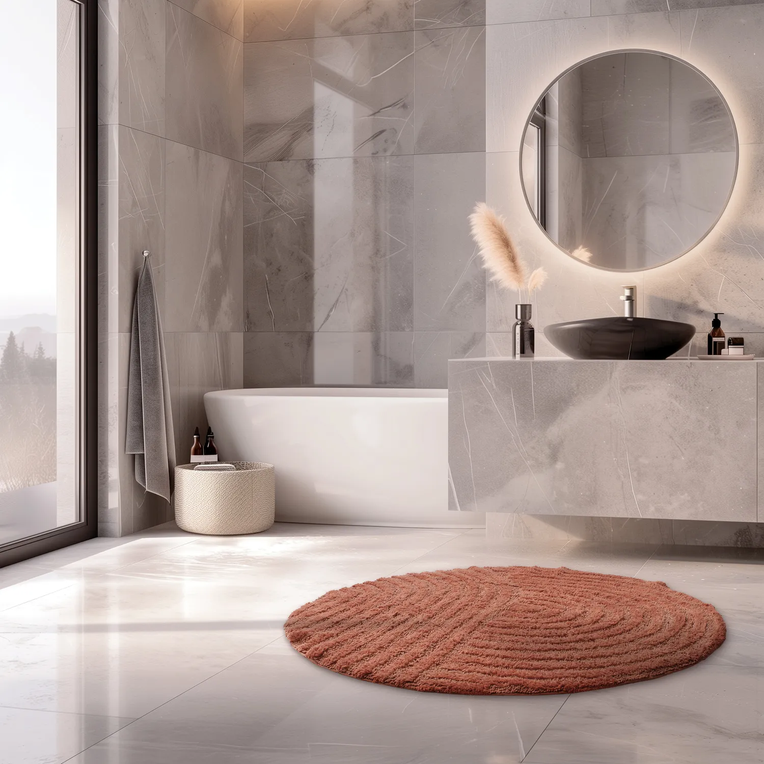 Tapis de salle de bain rond - Embla (terracotta)