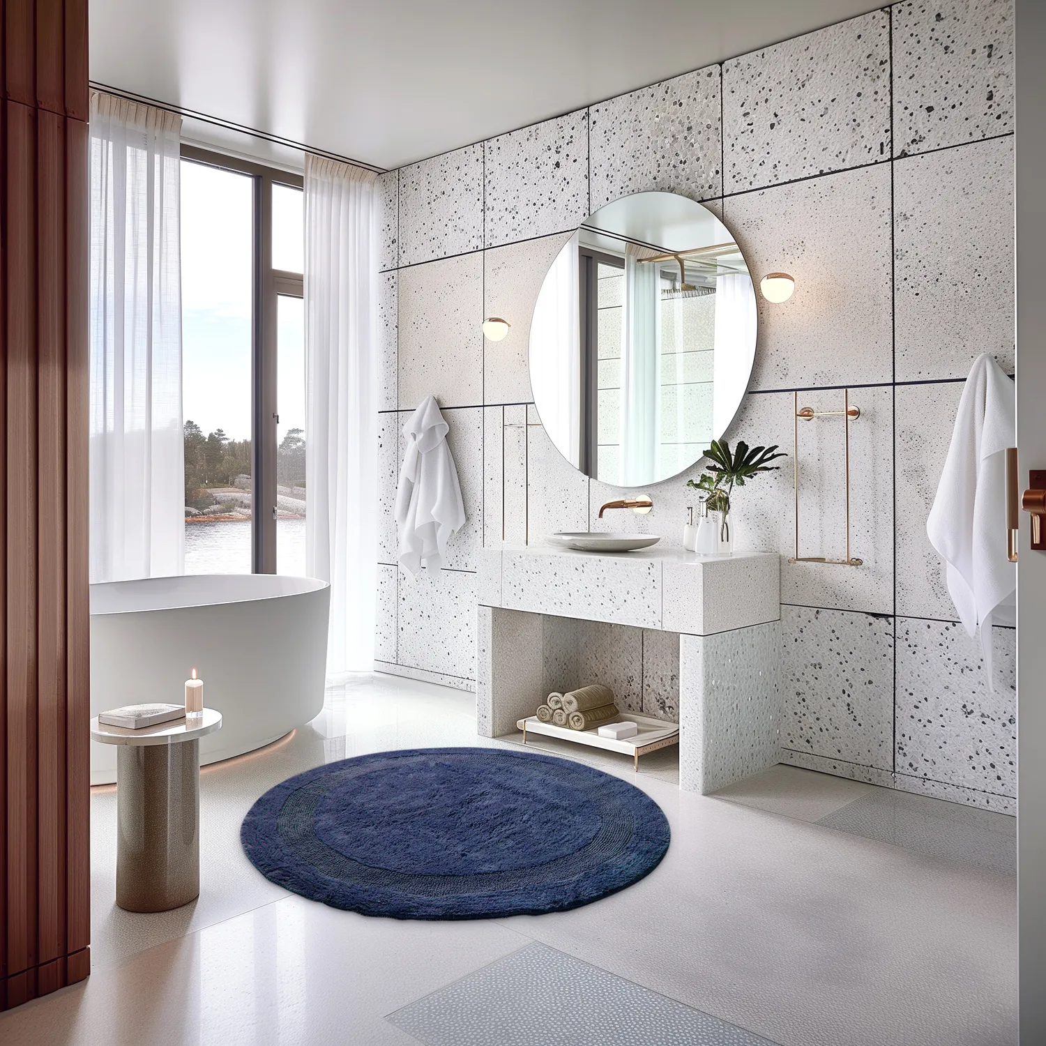 Runder badezimmerteppich - Nila (blau)