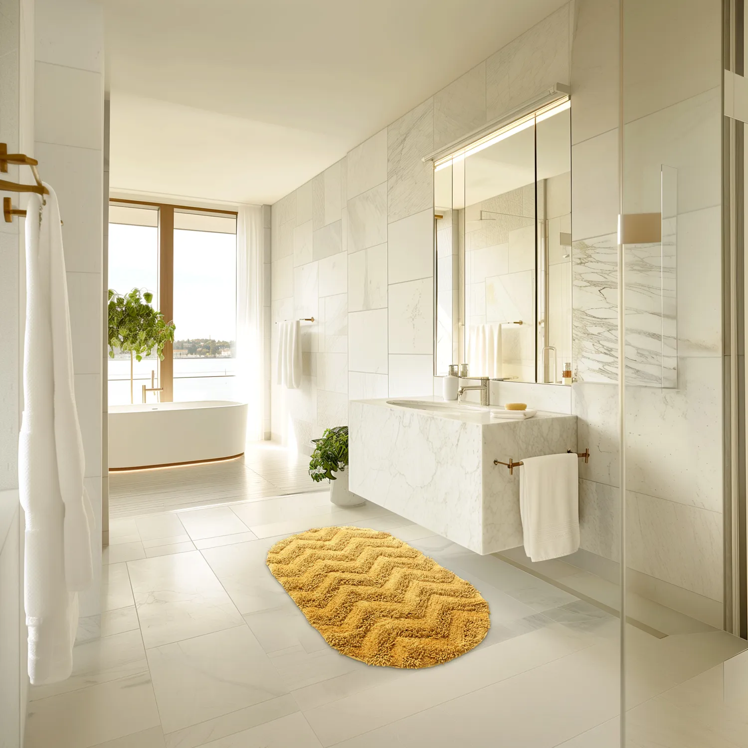 Ovaler badezimmerteppich - Tressa (gelb)