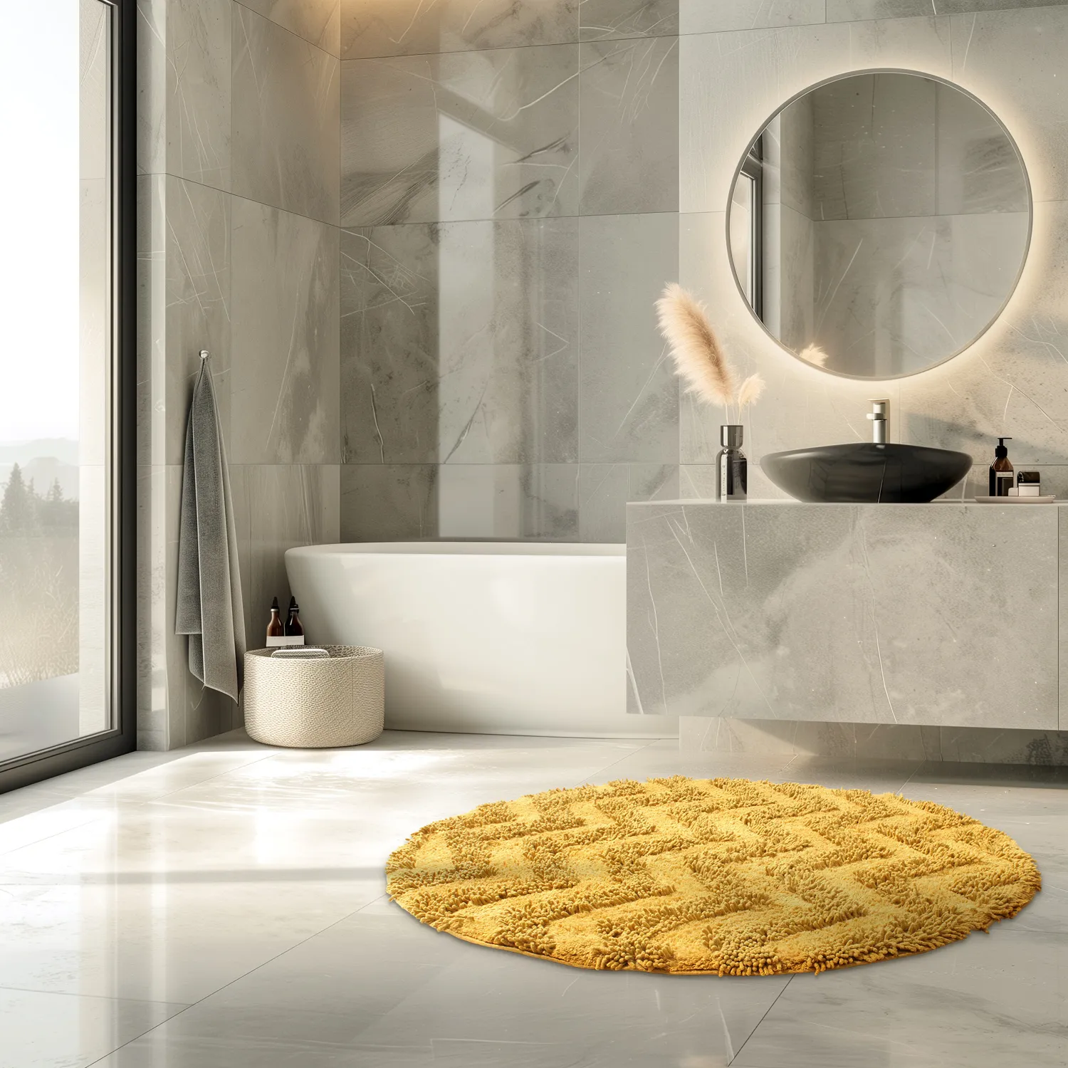 Tapis de salle de bain rond - Tressa (jaune)