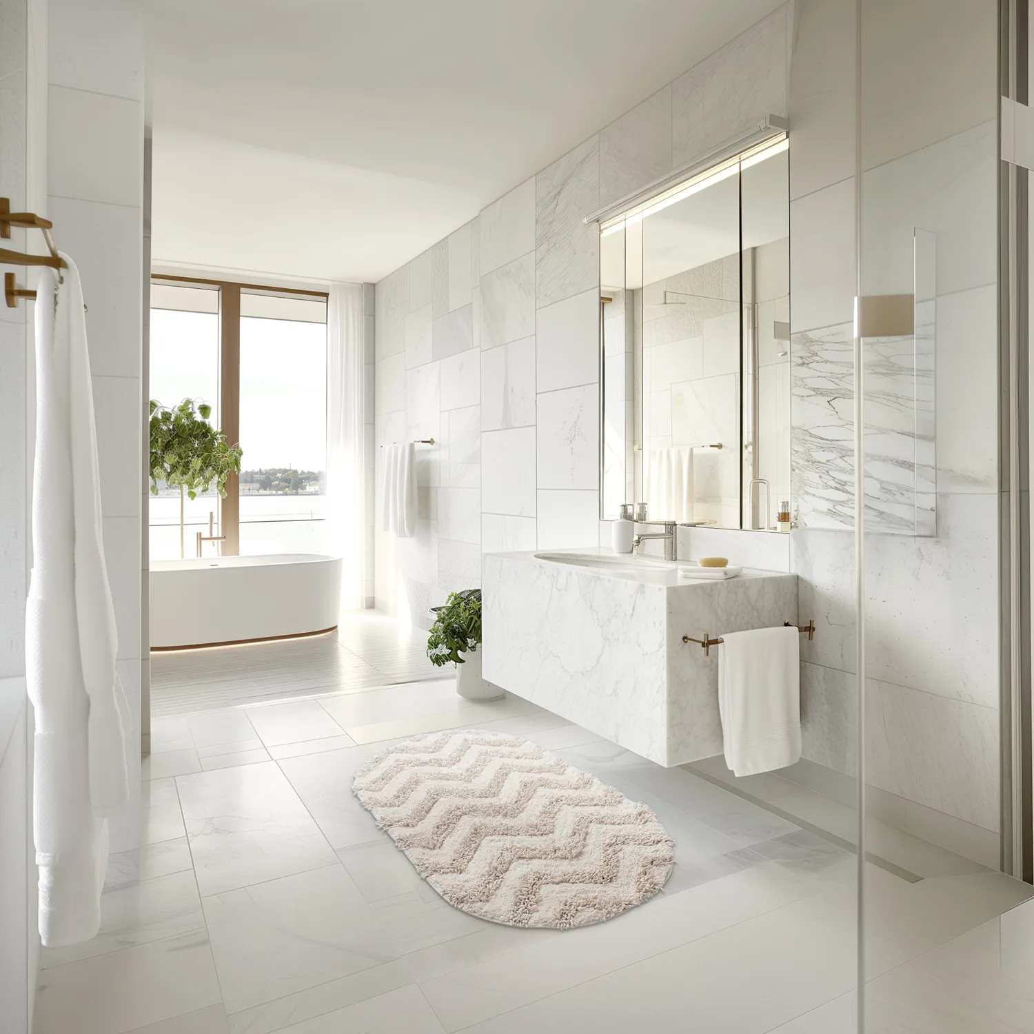 Ovaler badezimmerteppich - Tressa (cremefarben)