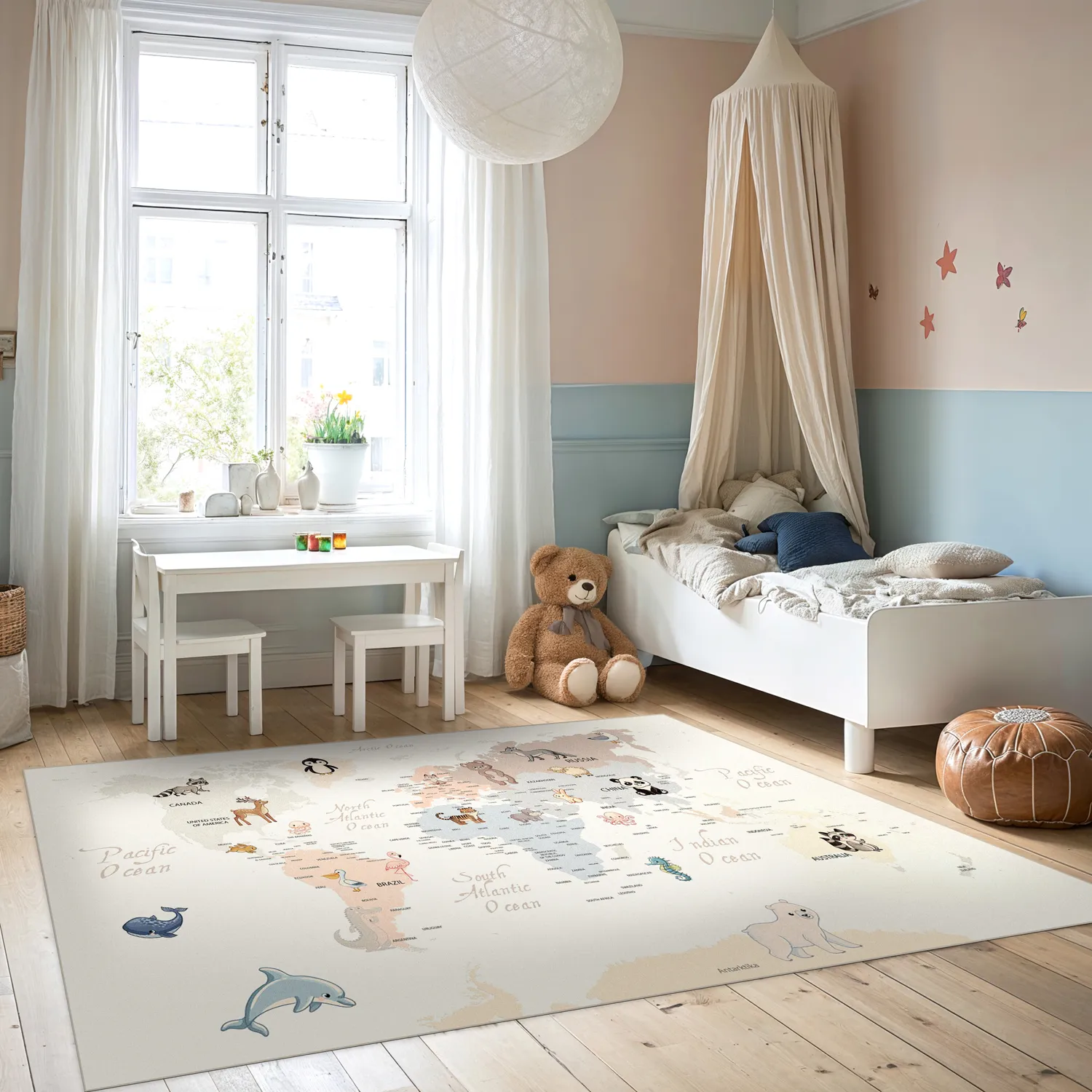 Kinderteppich - Animal Map (beige)