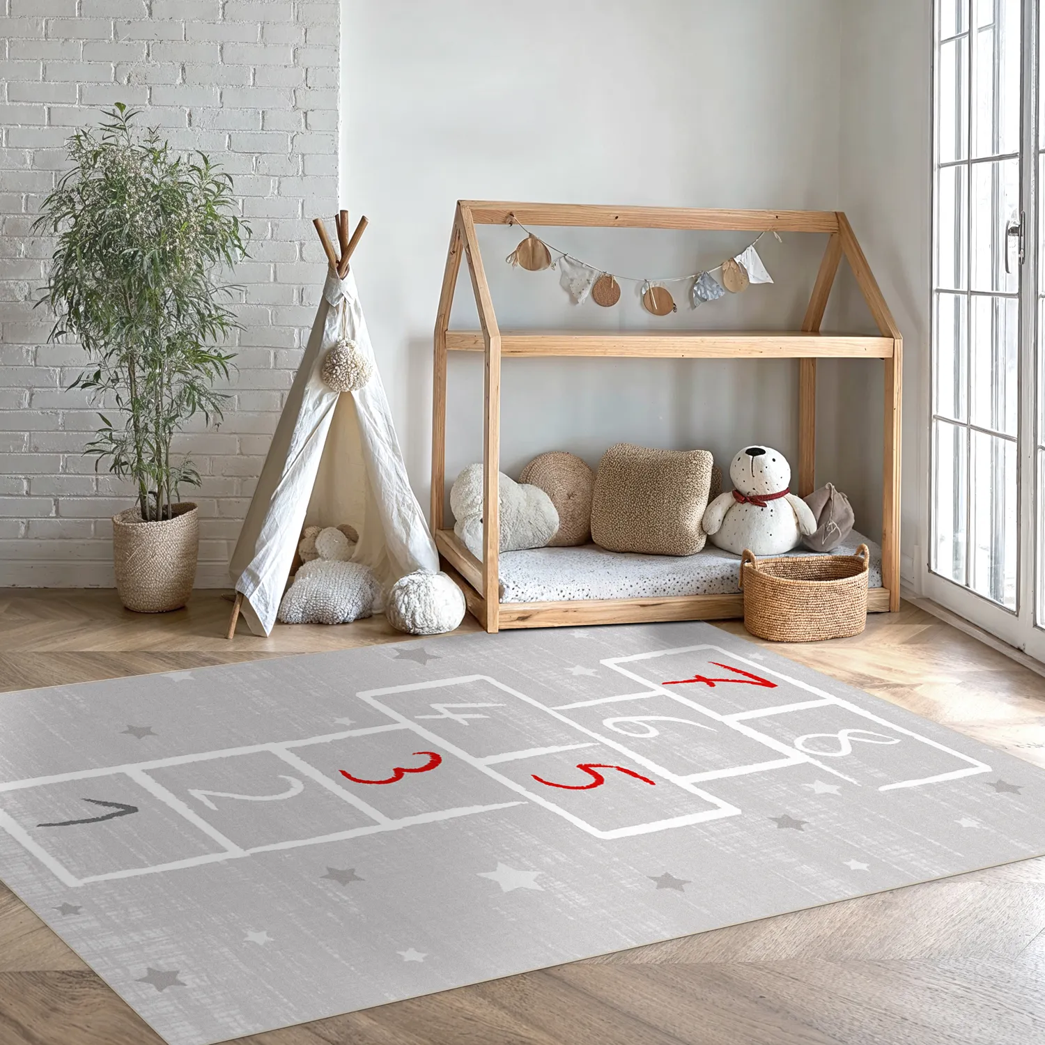 Tapis enfant - Marelle (gris)