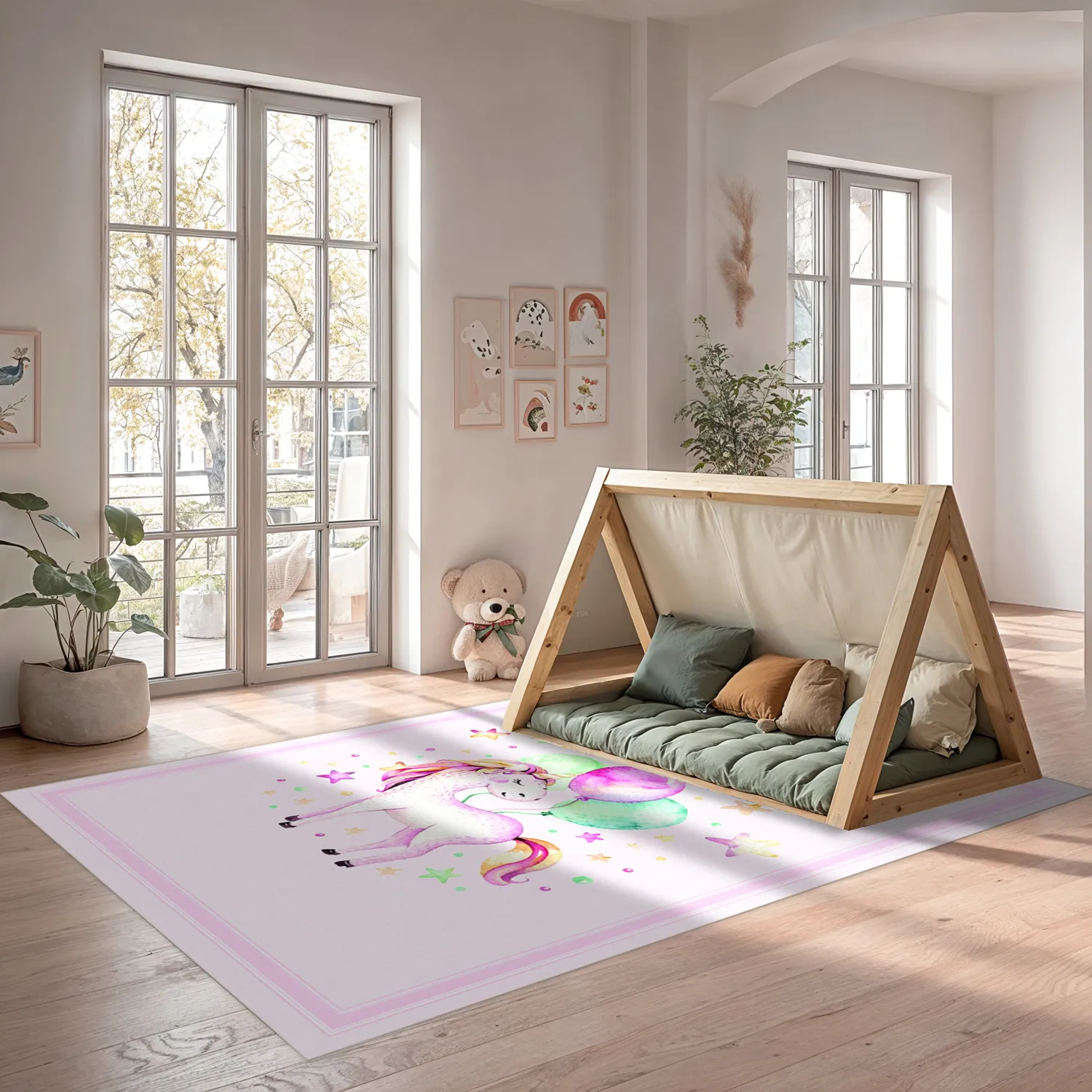 Tapis enfant - Unicorn Balloon (rose)
