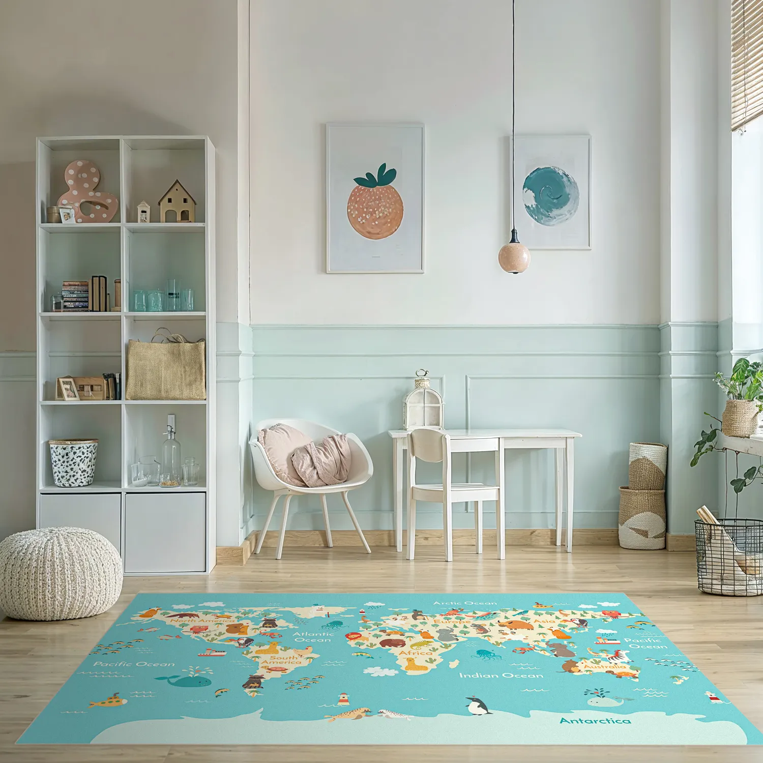 Tapis enfant - World Map (bleu/multi)