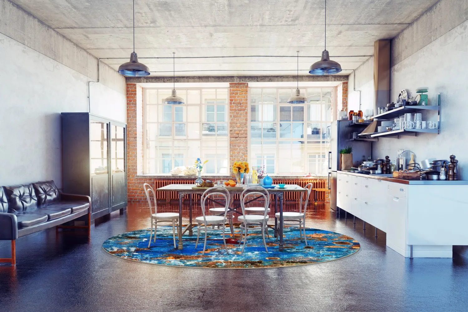 Rund Teppich - Rillo (blau)