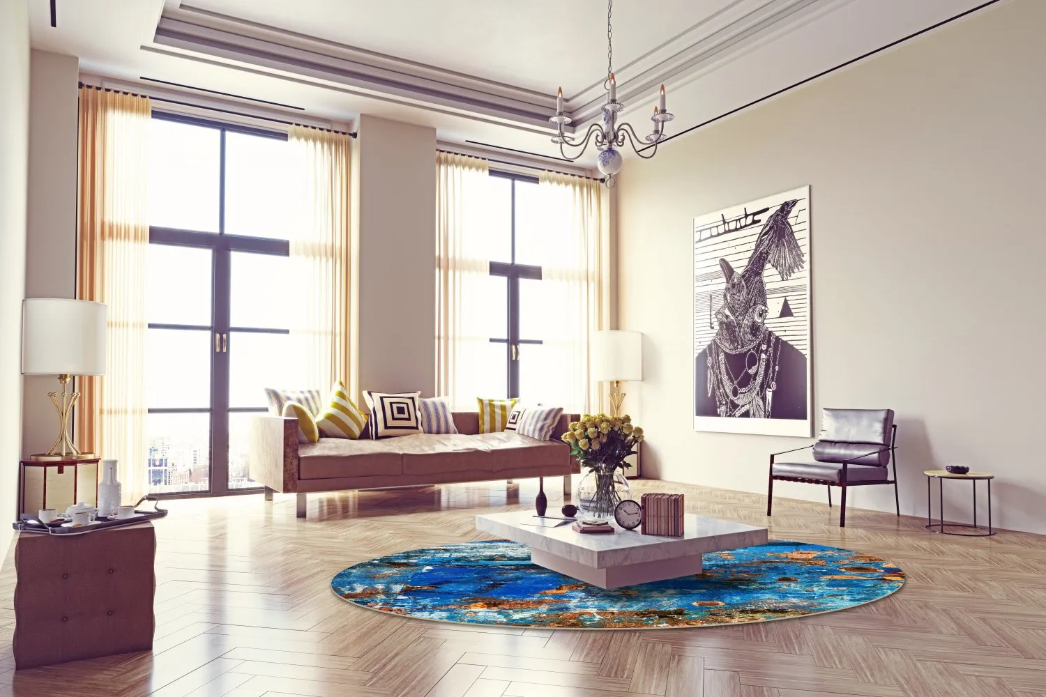 Rund Teppich - Rillo (blau)