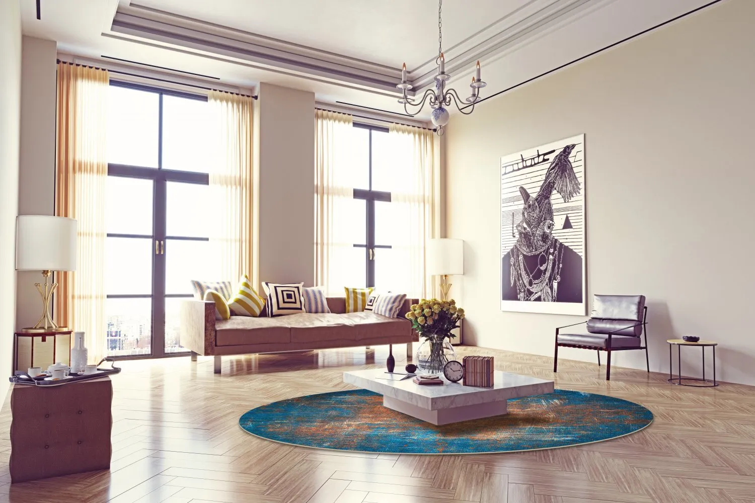 Rund Teppich - Tierzo (blau)