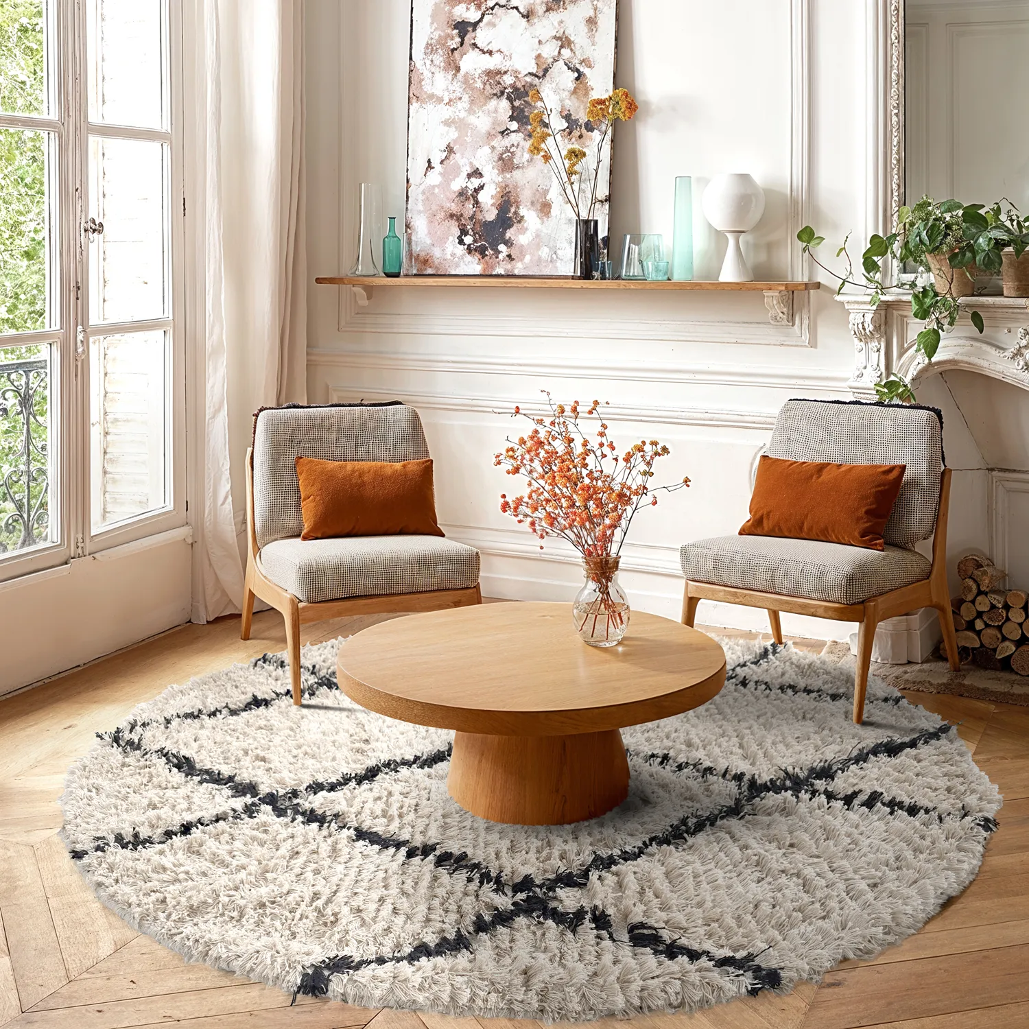 Rund Teppich - Alcott Natural Cotton Shaggy (schwarz/weiß)
