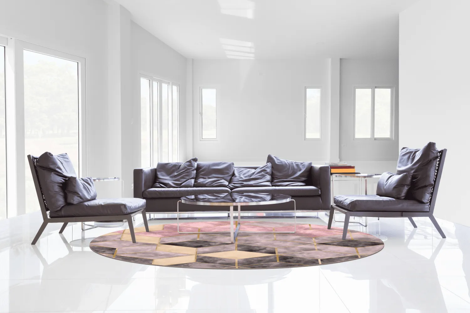 Rund Teppich - Brendola (rosa/grau/gold)