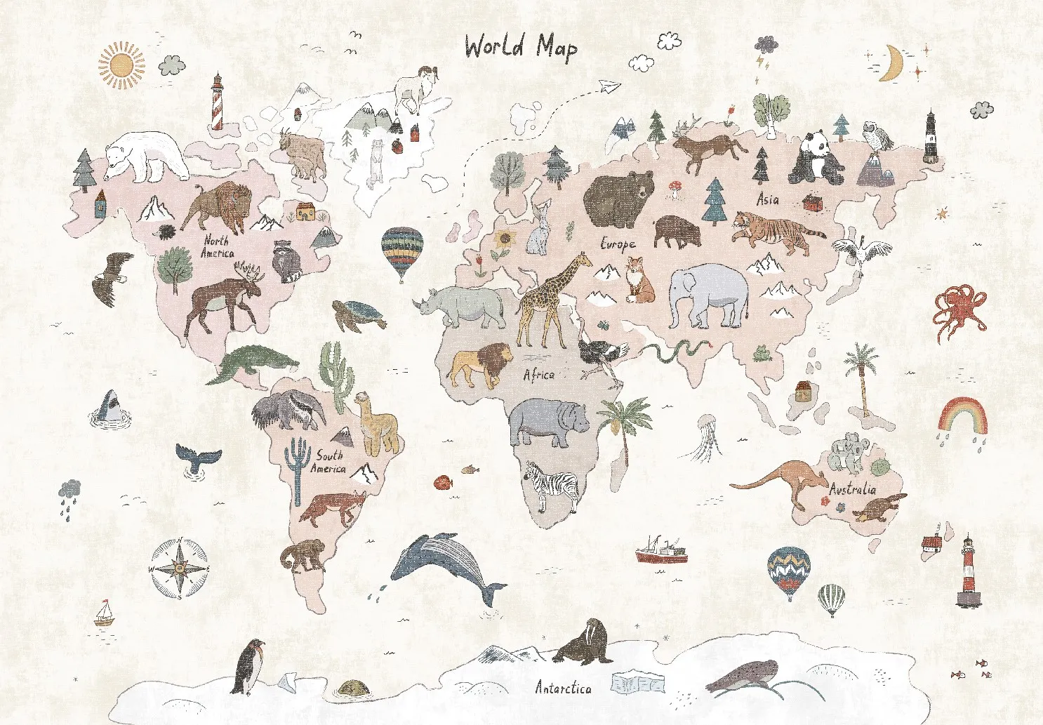 Kinderteppich - Kids World Map (beige)
