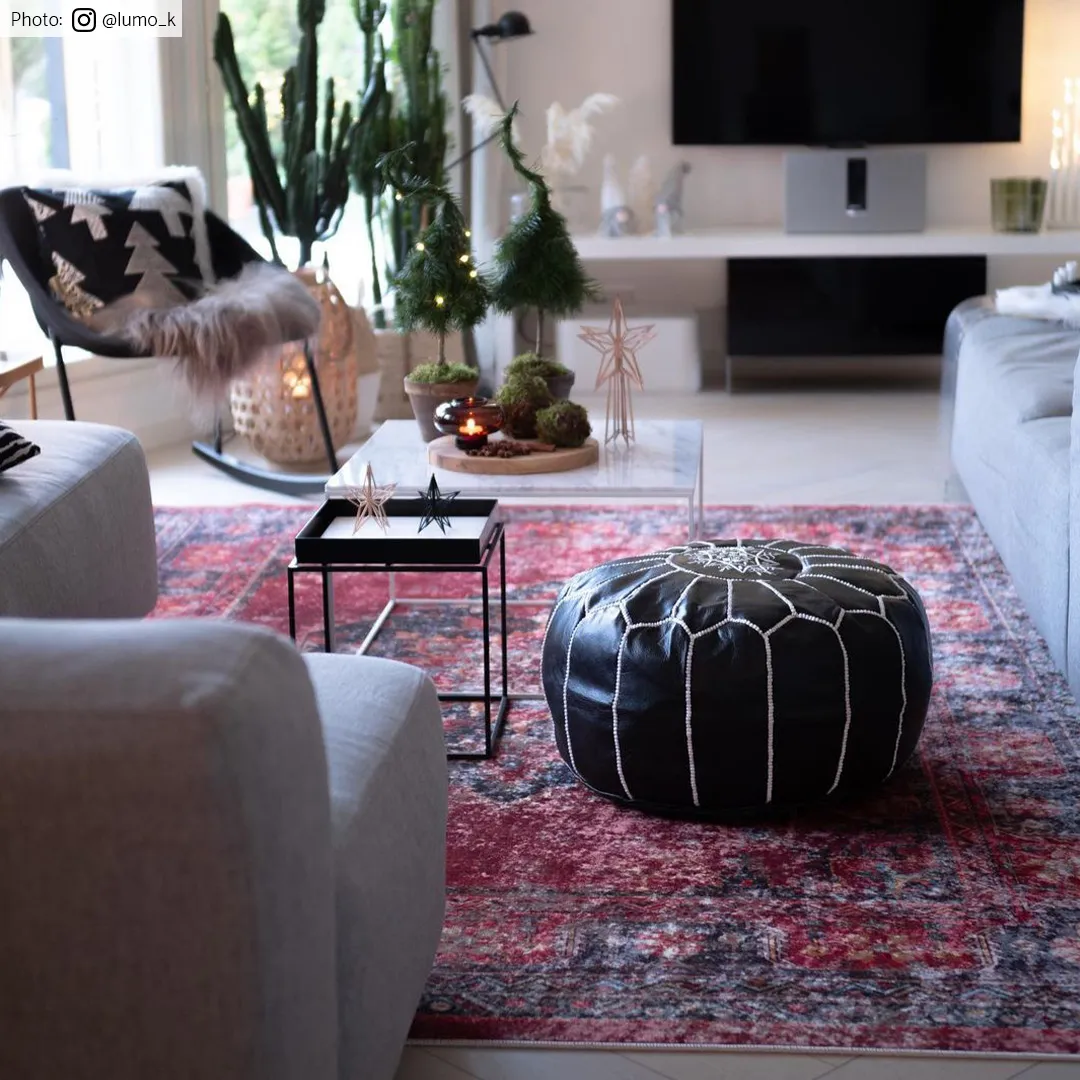 Pouf - Cuir marocain (noir/blanc)