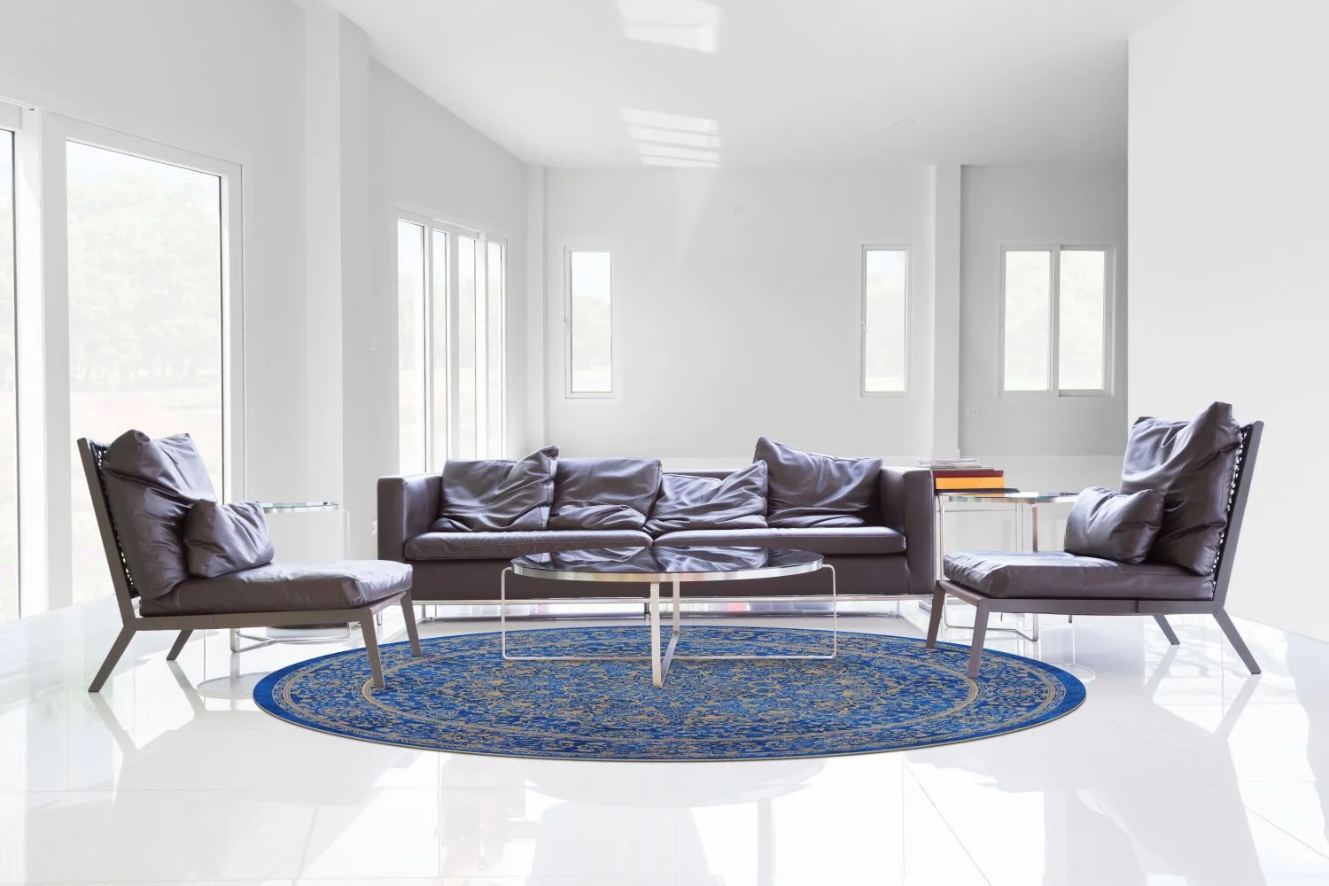 Rund Teppich - Vinadio (blau/gold)