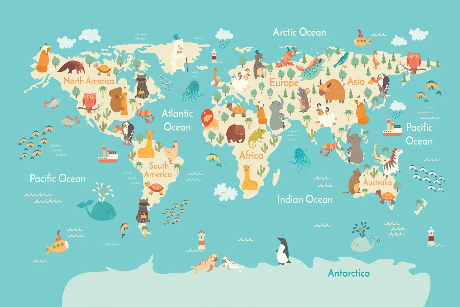 Tapis enfant - World Map (bleu/multi)