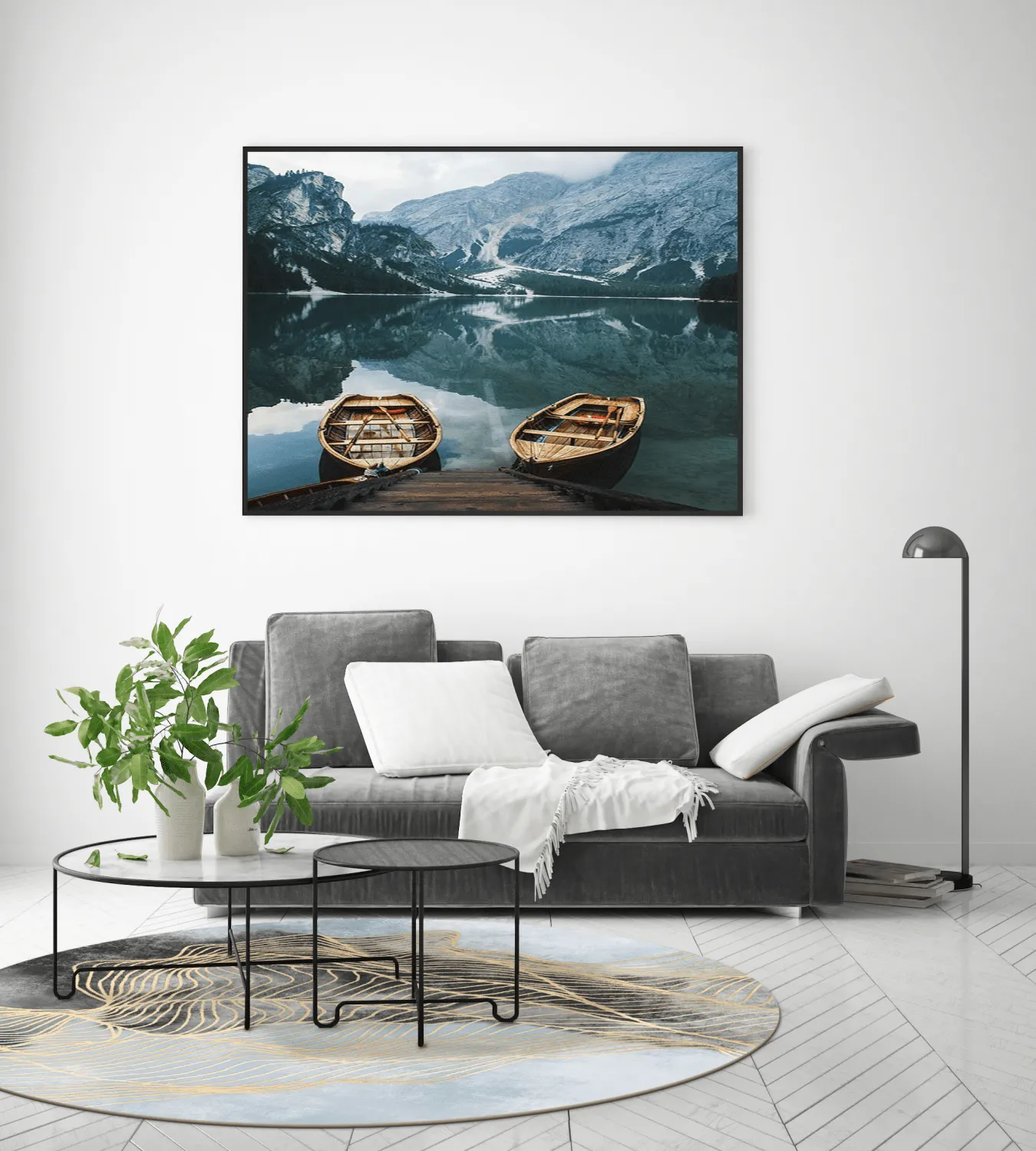 Rund Teppich - Ekual (blau/grau/gold)