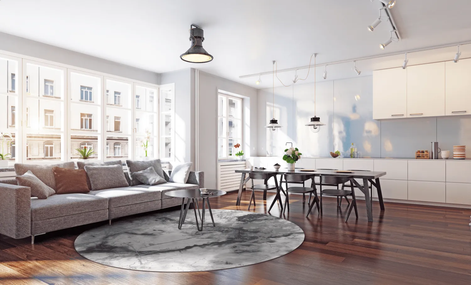 Tapis rond - Mermer (gris/blanc)