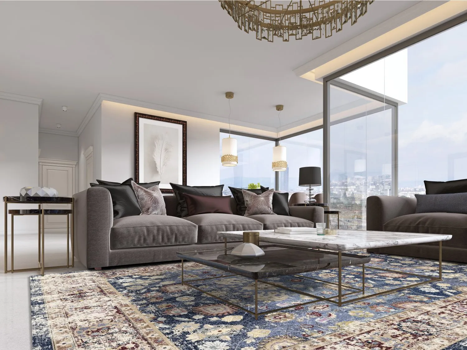 Tapis Wilton - Bouhjar (bleu foncé/multicolore)