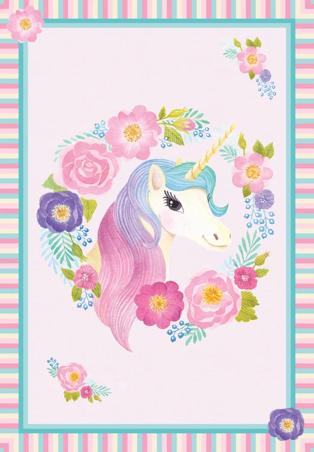 Tapis enfant - Unicorn Flowers (rose)