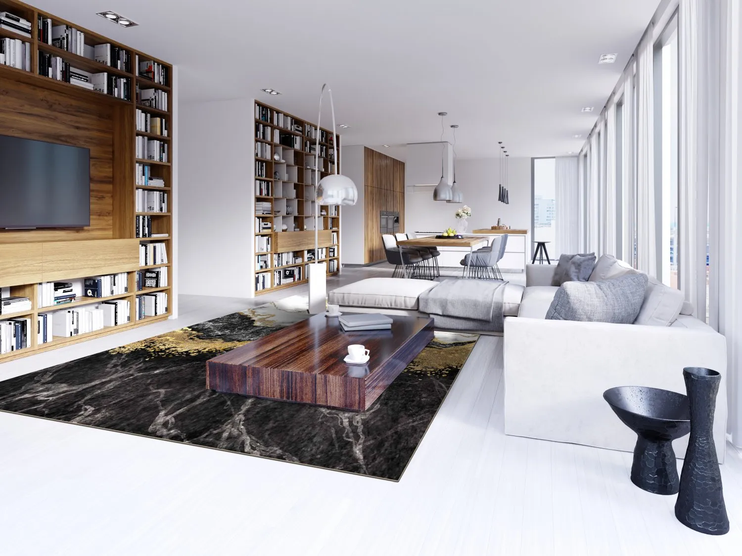 Wilton-Teppich - Padova (schwarz/weiß/gold)