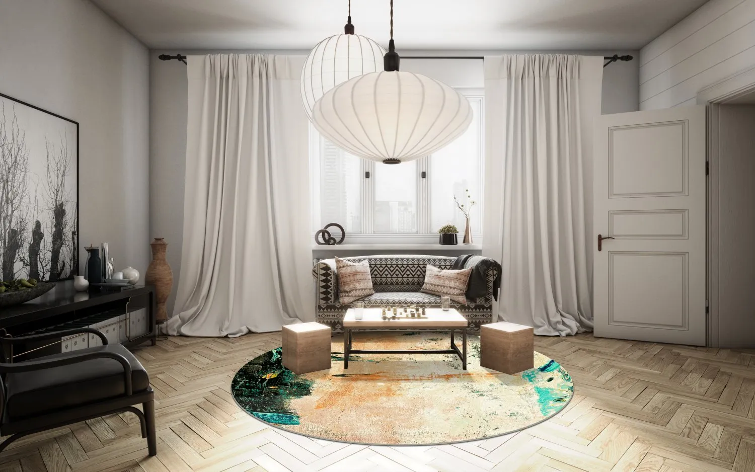 Rund Teppich - Tempes (beige/multi)