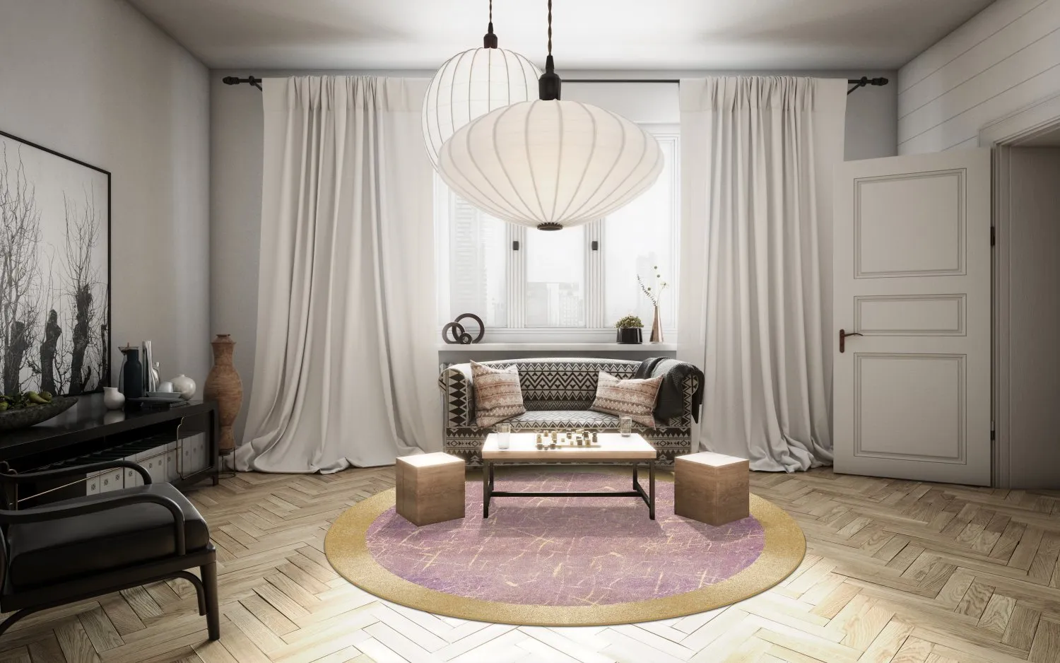 Rund Teppich - Roges (rosa/gold)