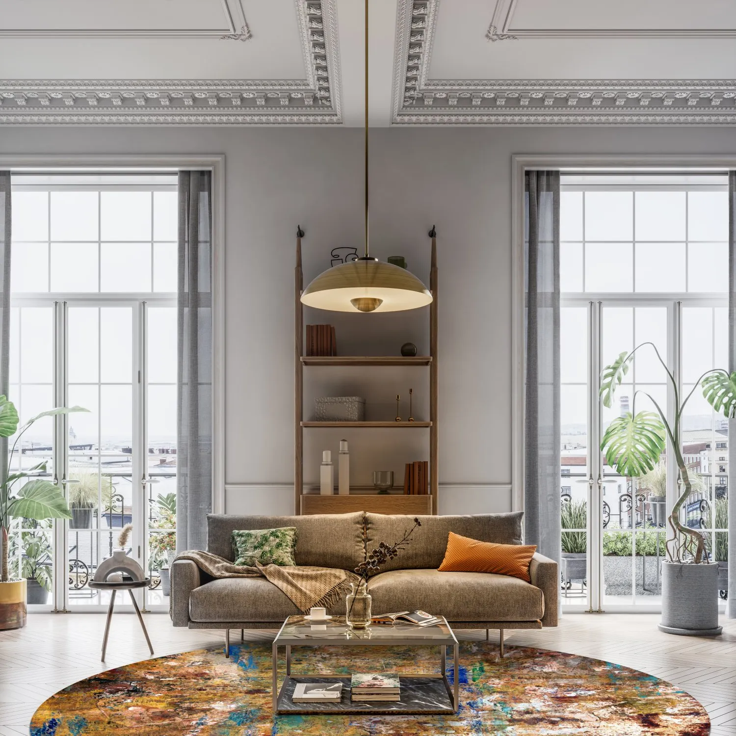 Rund Teppich - Trepito (braun/blau/multi)