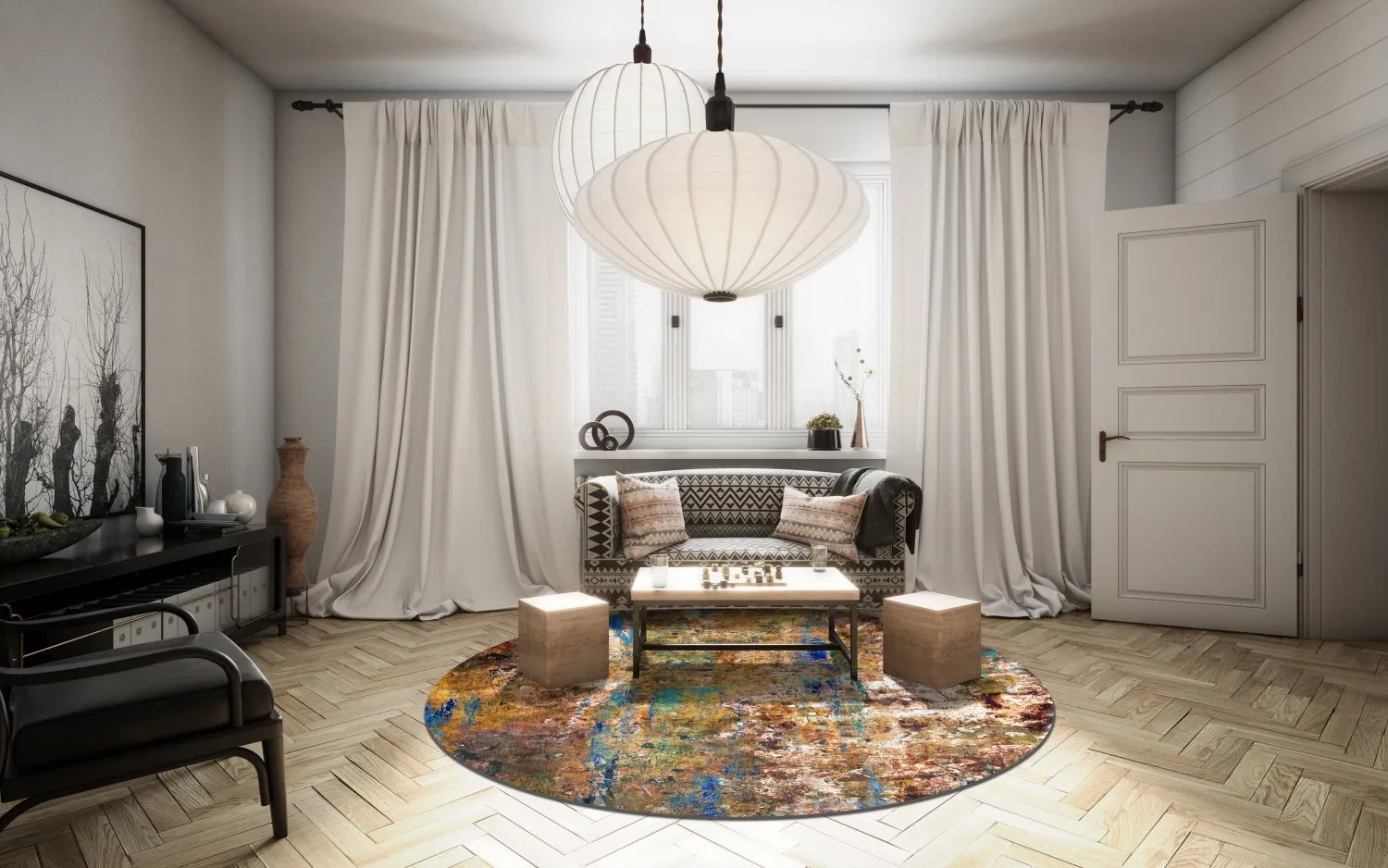 Rund Teppich - Trepito (braun/blau/multi)