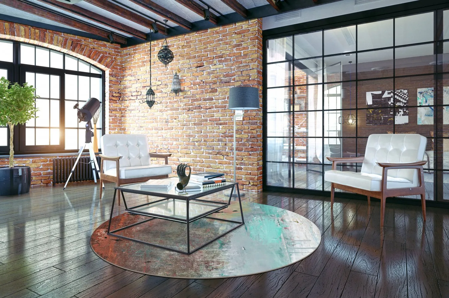 Rund Teppich - Andali (grau/rot/multi)