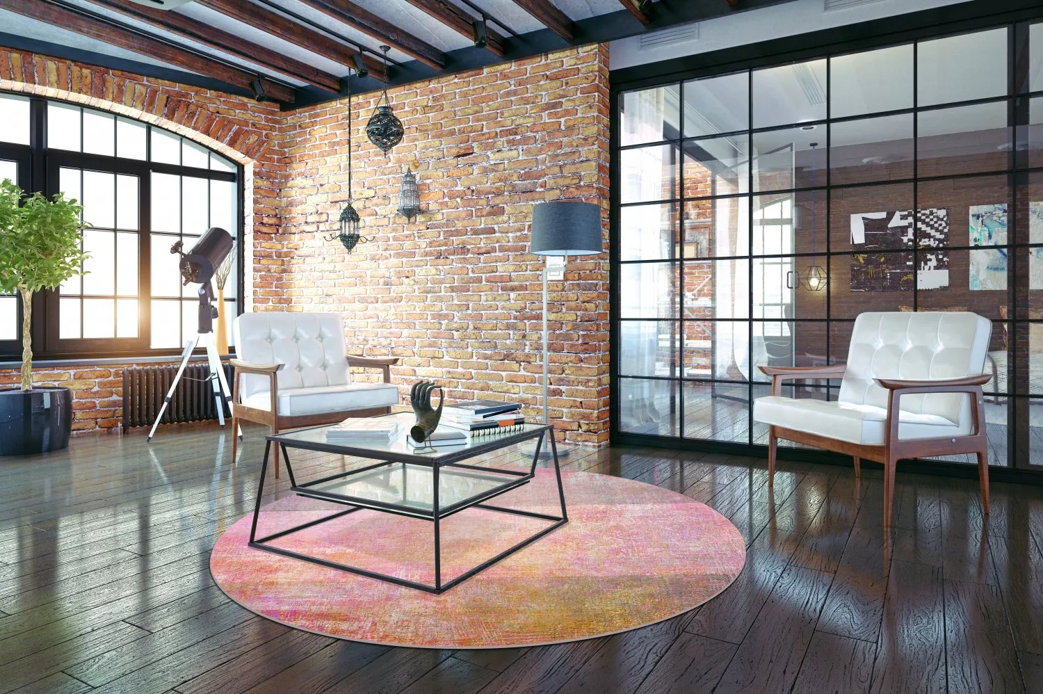 Rund Teppich - Cicoria (rosa/lila)