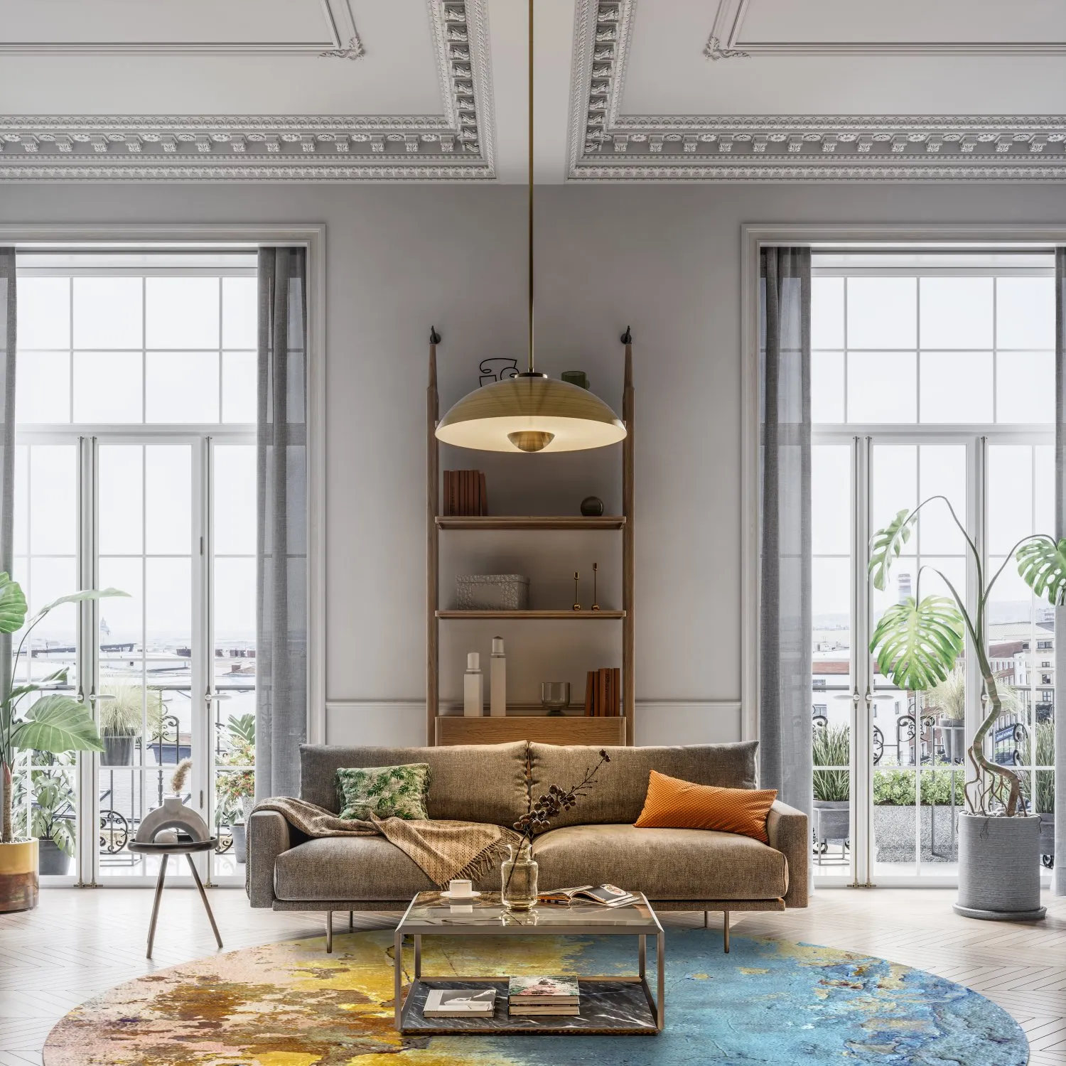 Rund Teppich - Manlieu (blau/multi/gold)