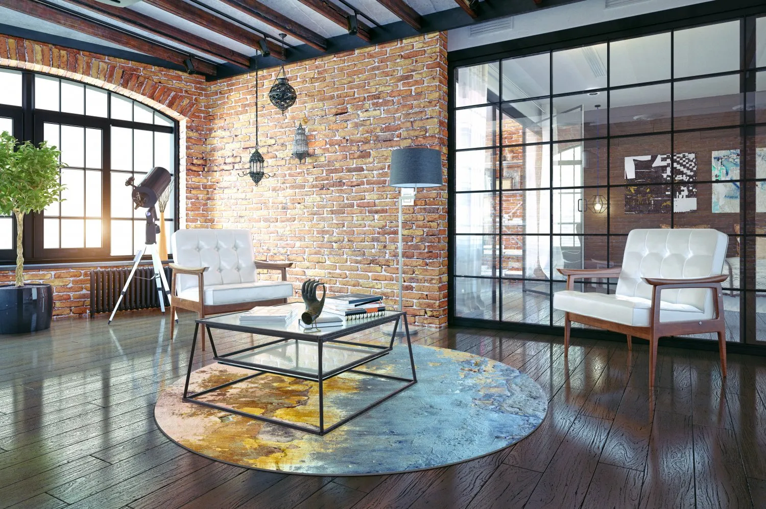 Rund Teppich - Manlieu (blau/multi/gold)