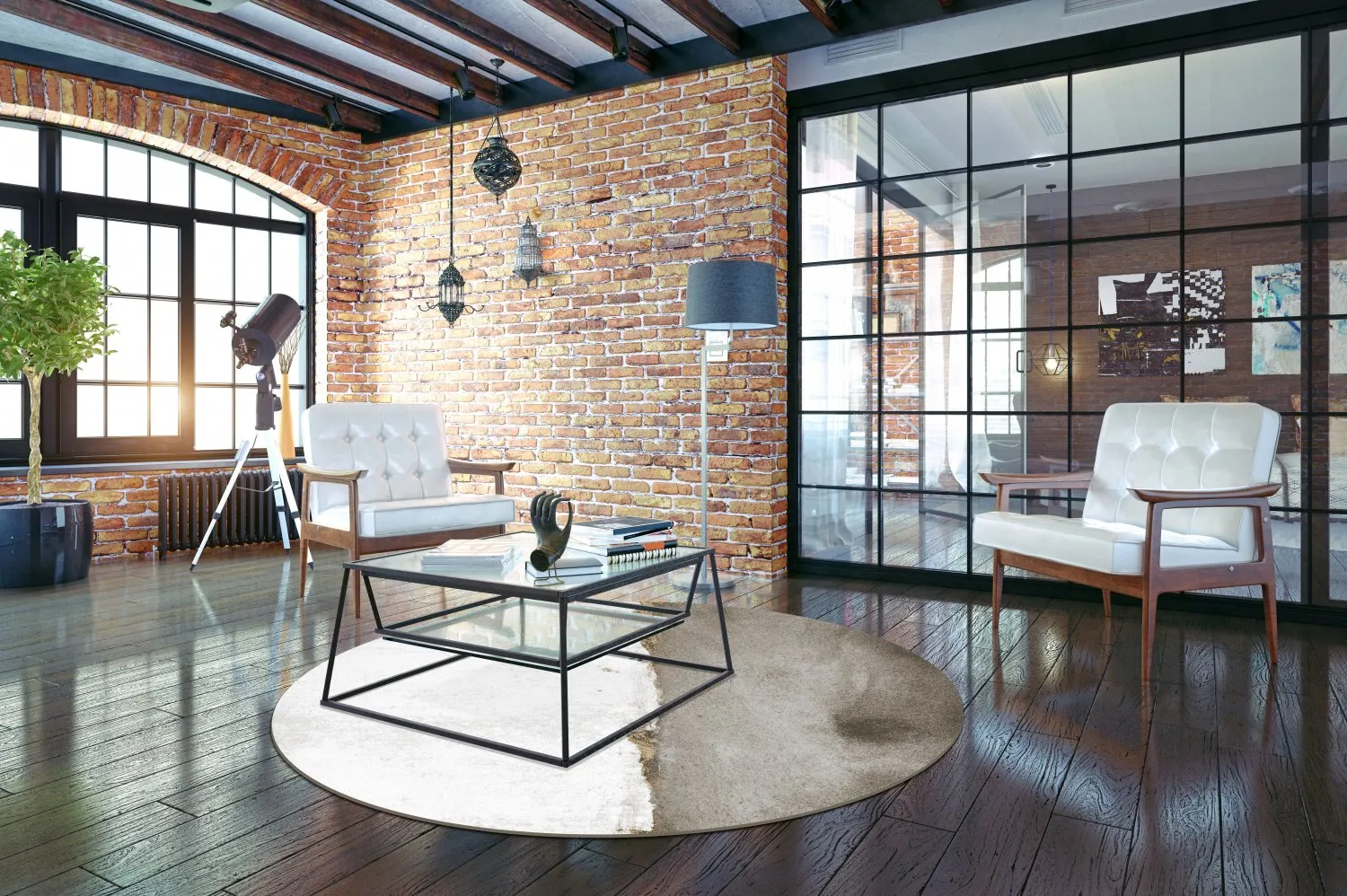 Rund Teppich - Prades (weiß/grau)