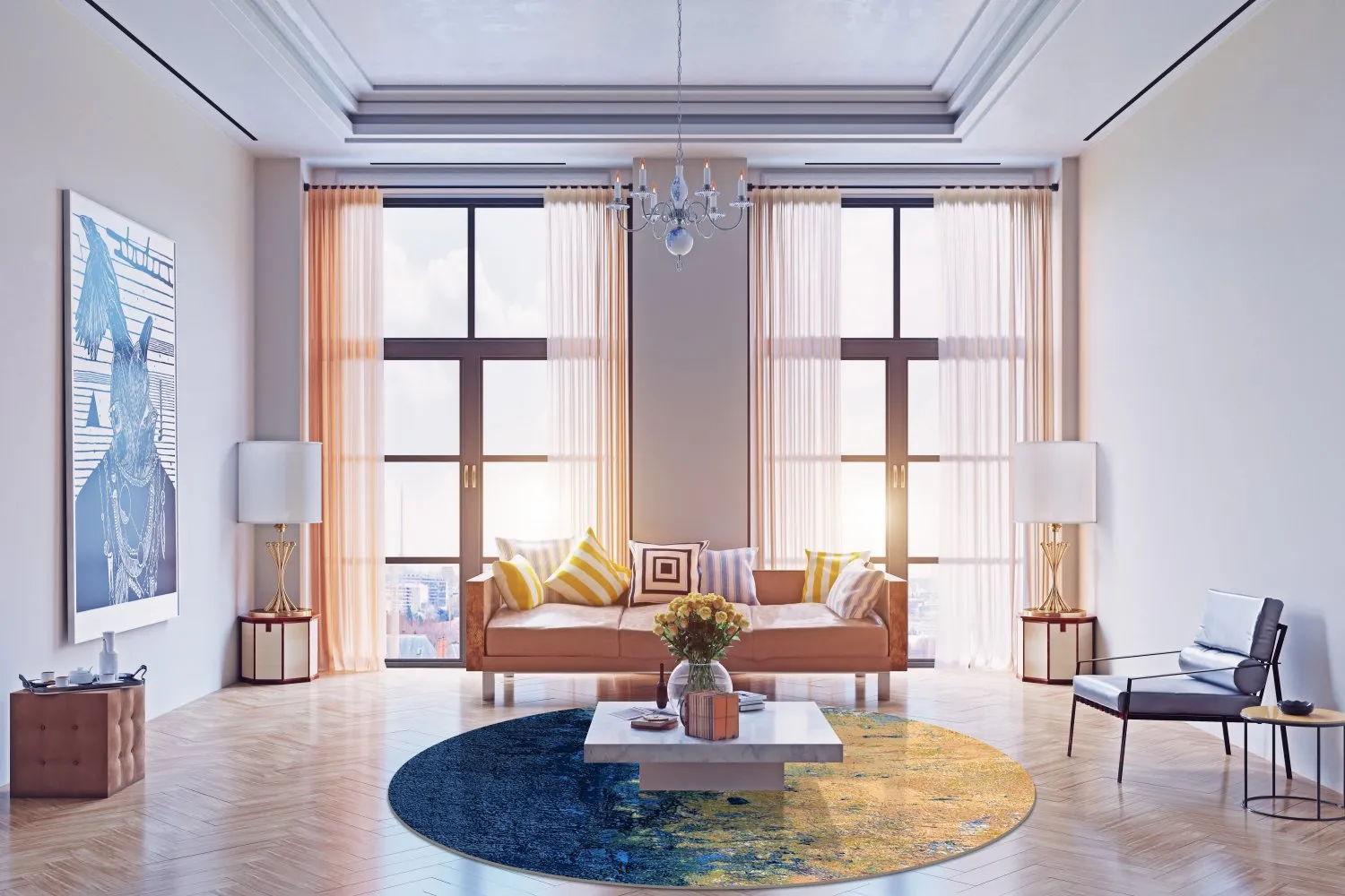 Rund Teppich - Sindia (beige/blau)