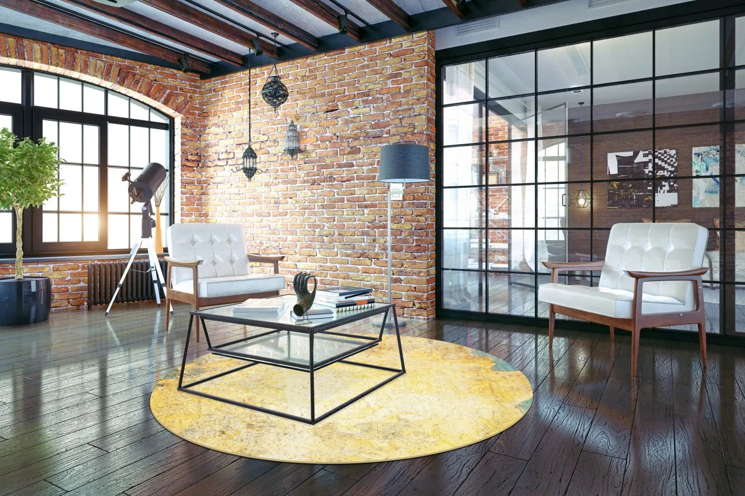 Rund Teppich - Palau (gold/beige/blau)