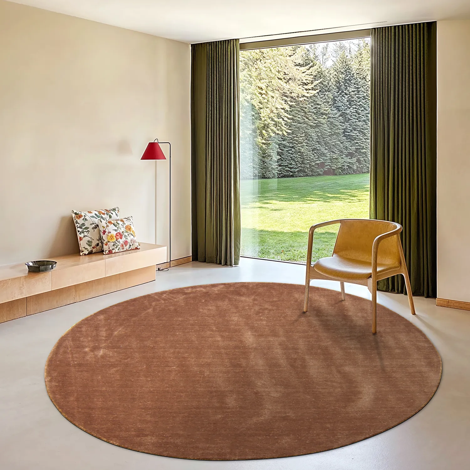 Rund Teppich - Recycled PET with viscose look (braun)