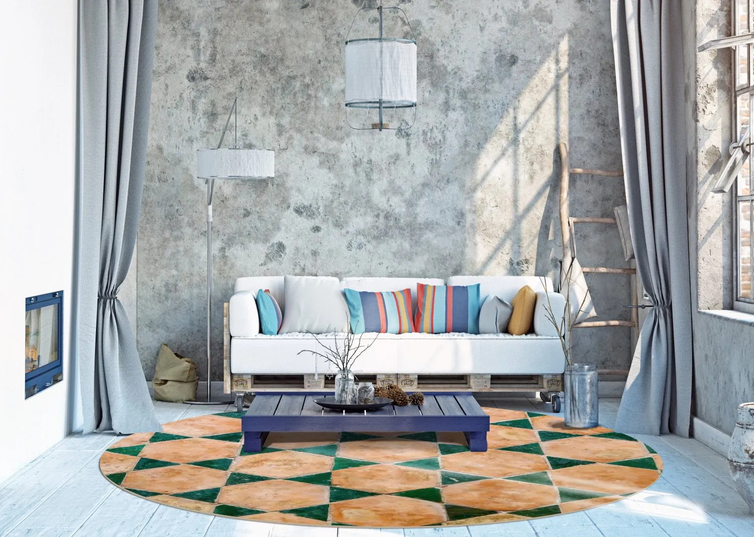 Rund Teppich - Calvi (beige/grün)